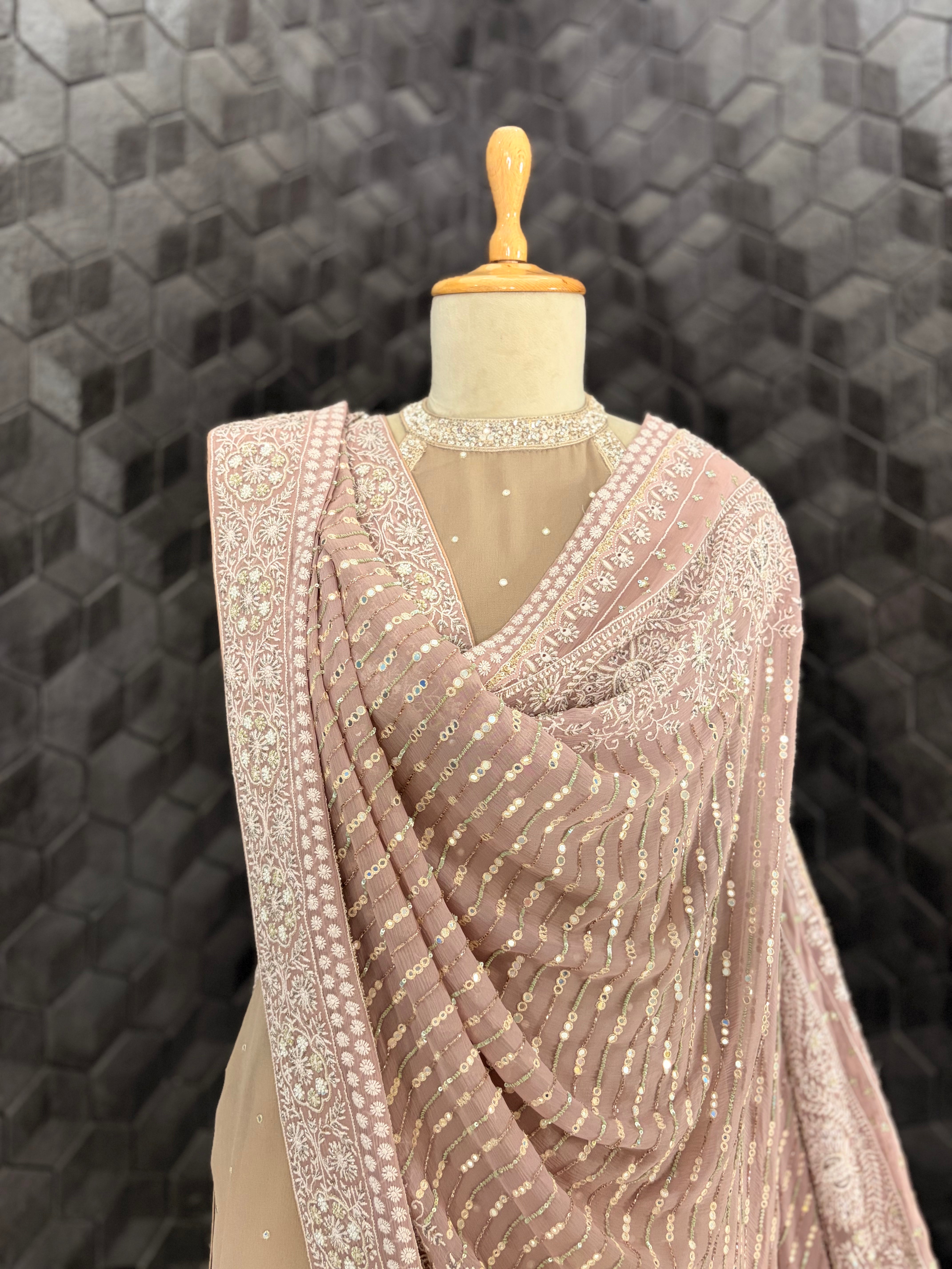 Halter Neck Kurta set with Farsi Shalwar and Heavy Dupatta