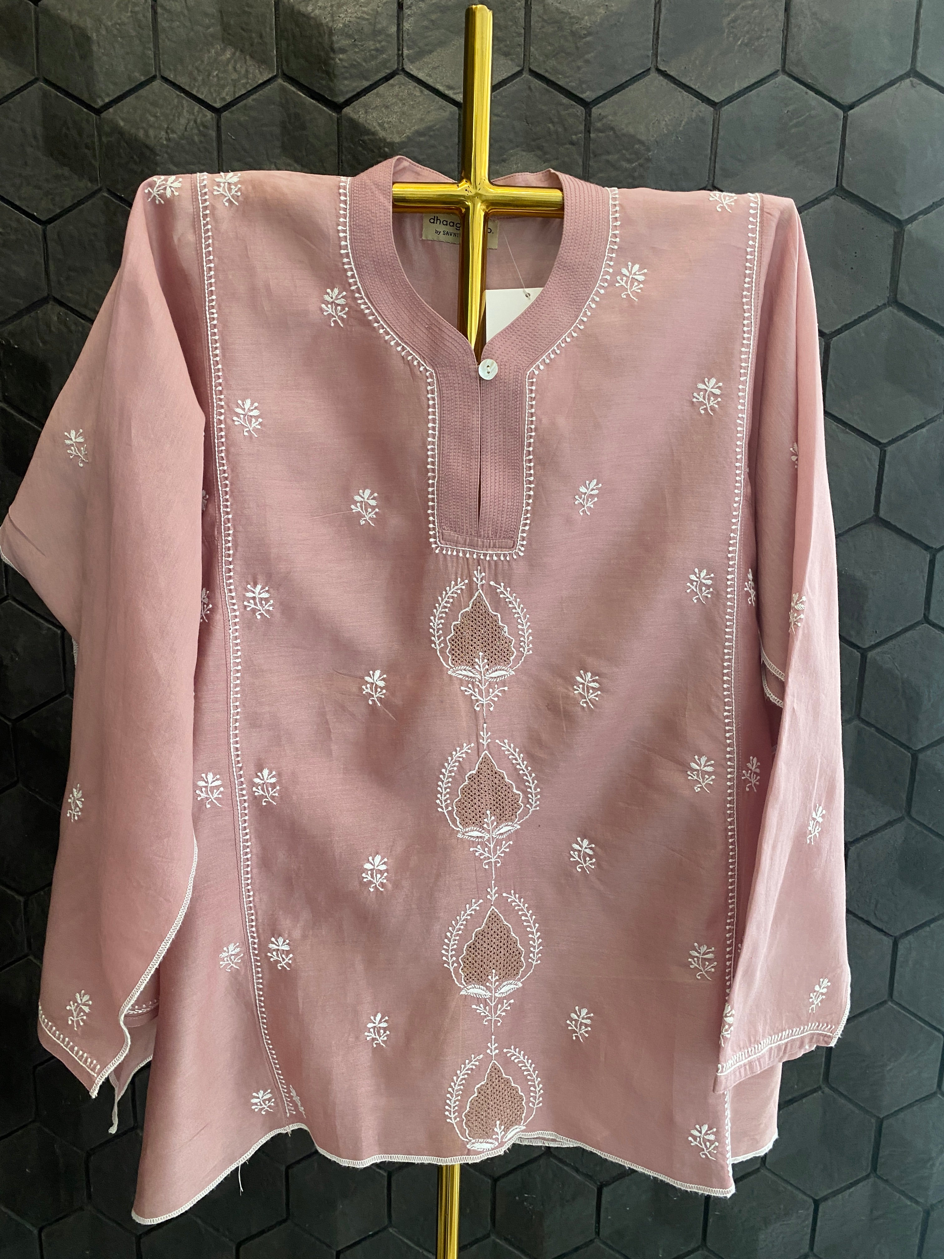 Chanderi chikankari awadhi jaali shirt.