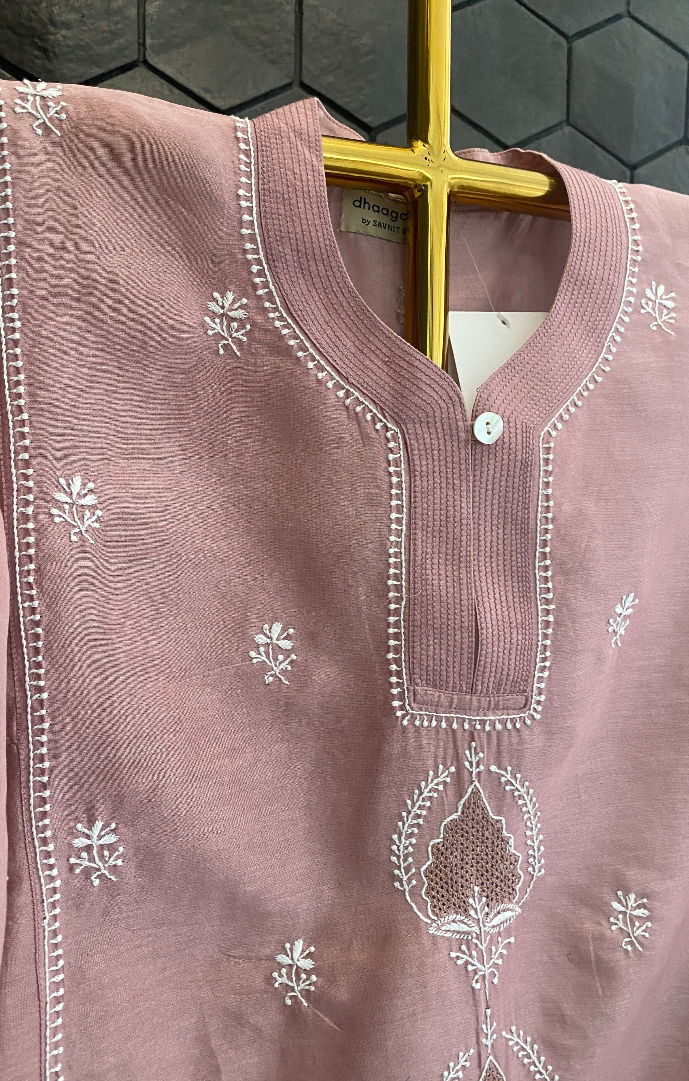 Chanderi chikankari awadhi jaali shirt.