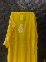 Yellow Chanderi Chikankari Kurta Set