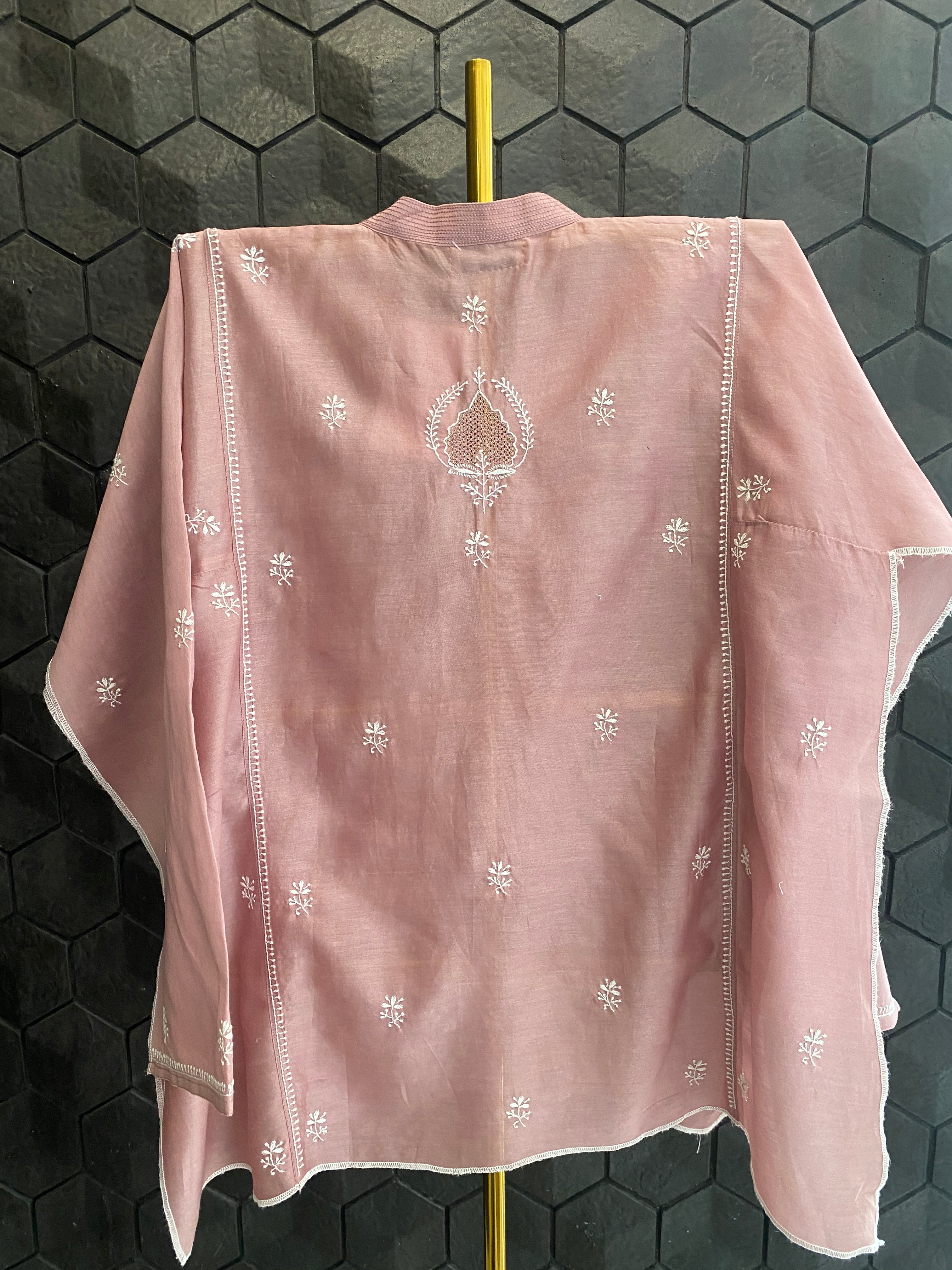 Chanderi chikankari awadhi jaali shirt.