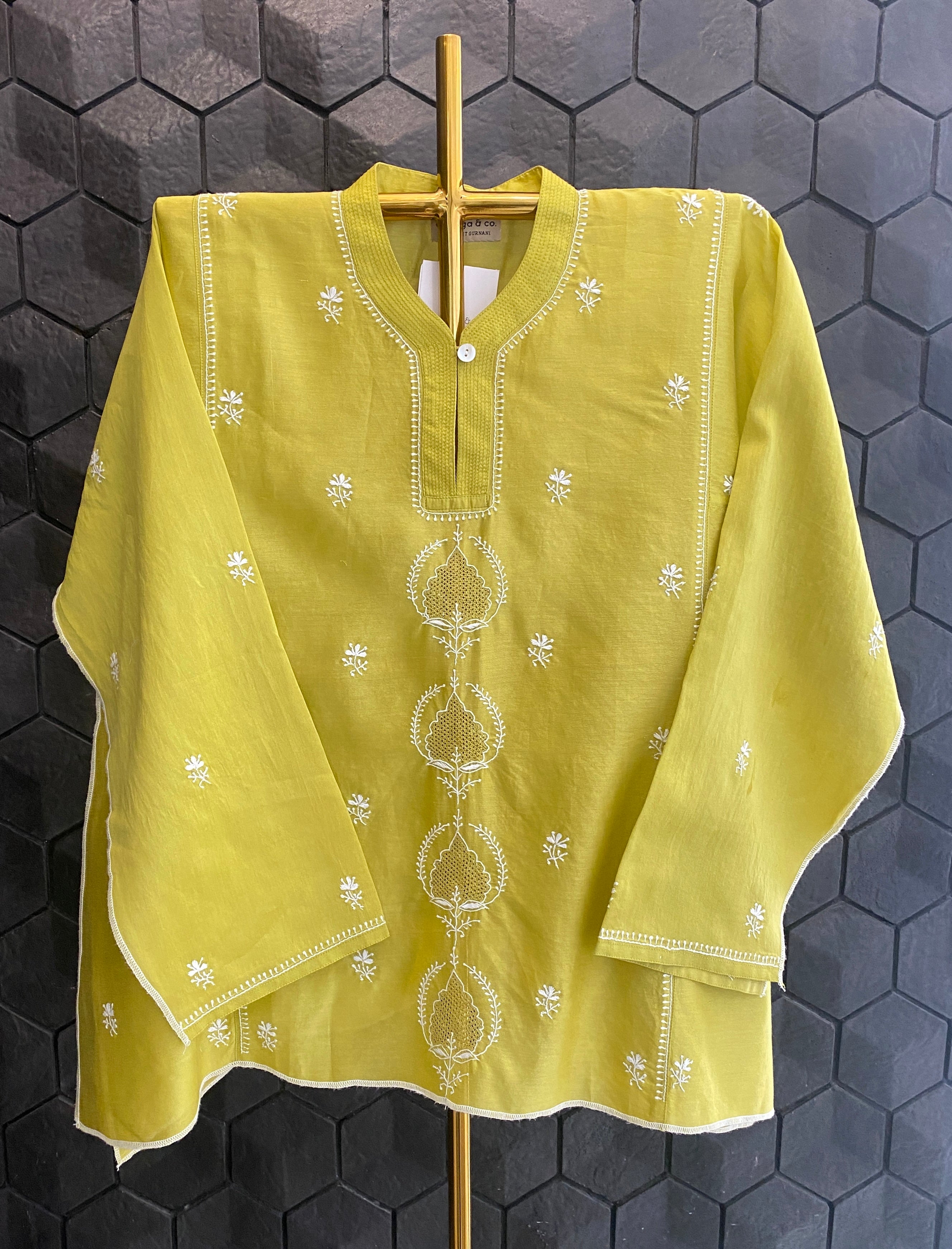 Chanderi chikankari awadhi jaali shirt.