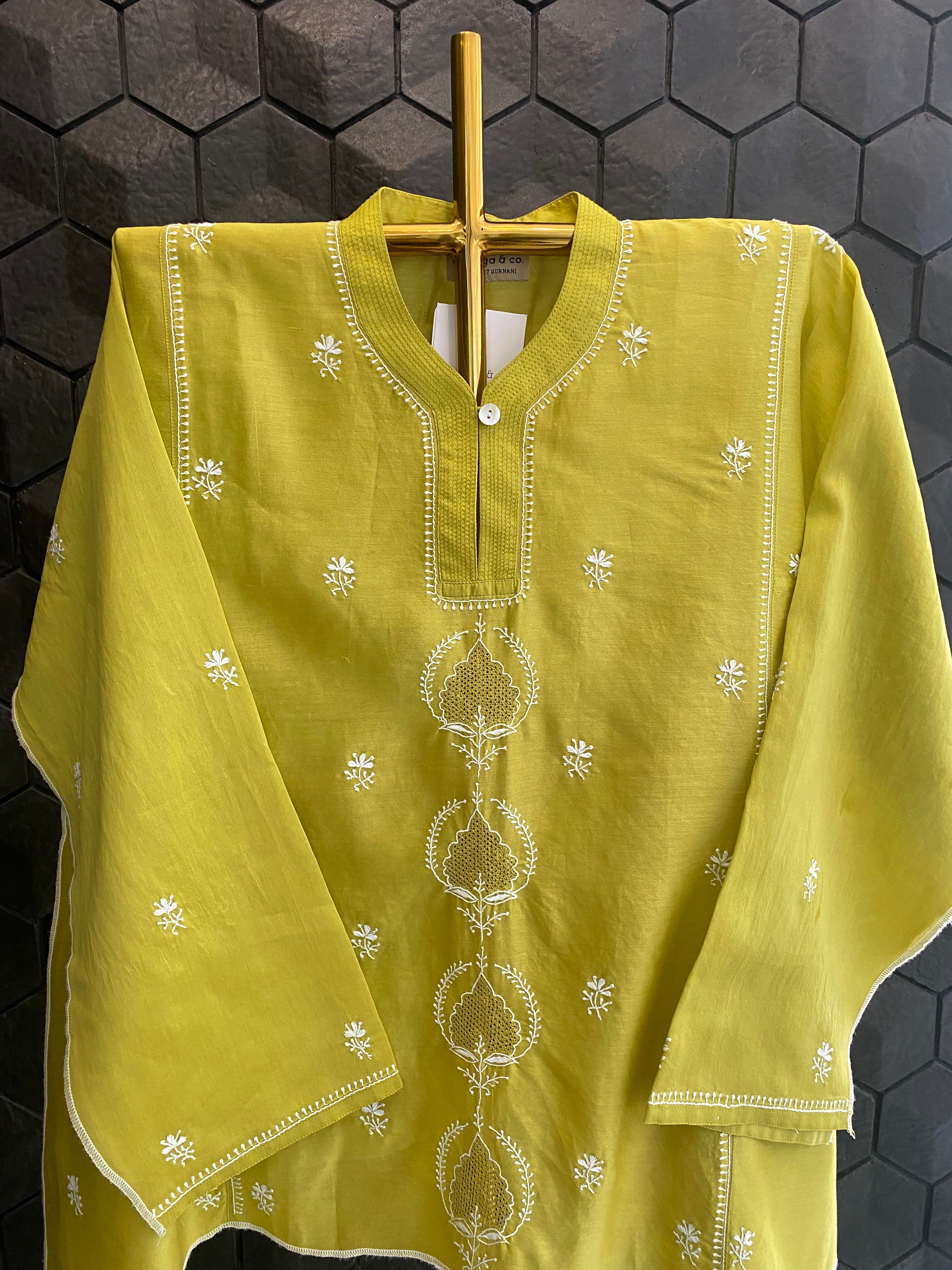 Chanderi chikankari awadhi jaali shirt.