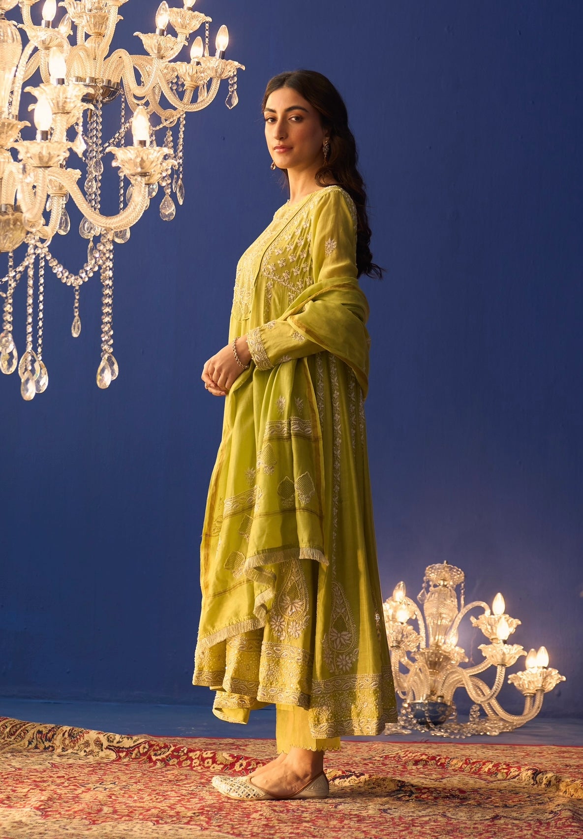 Lime Green Chanderi Chikankari Anarkali Set