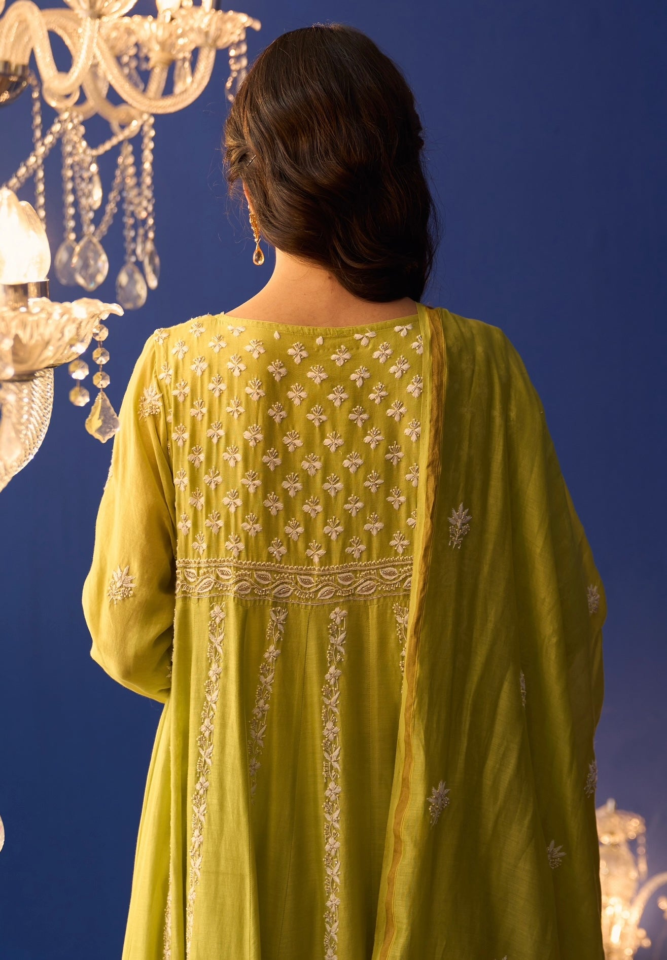 Lime Green Chanderi Chikankari Anarkali Set