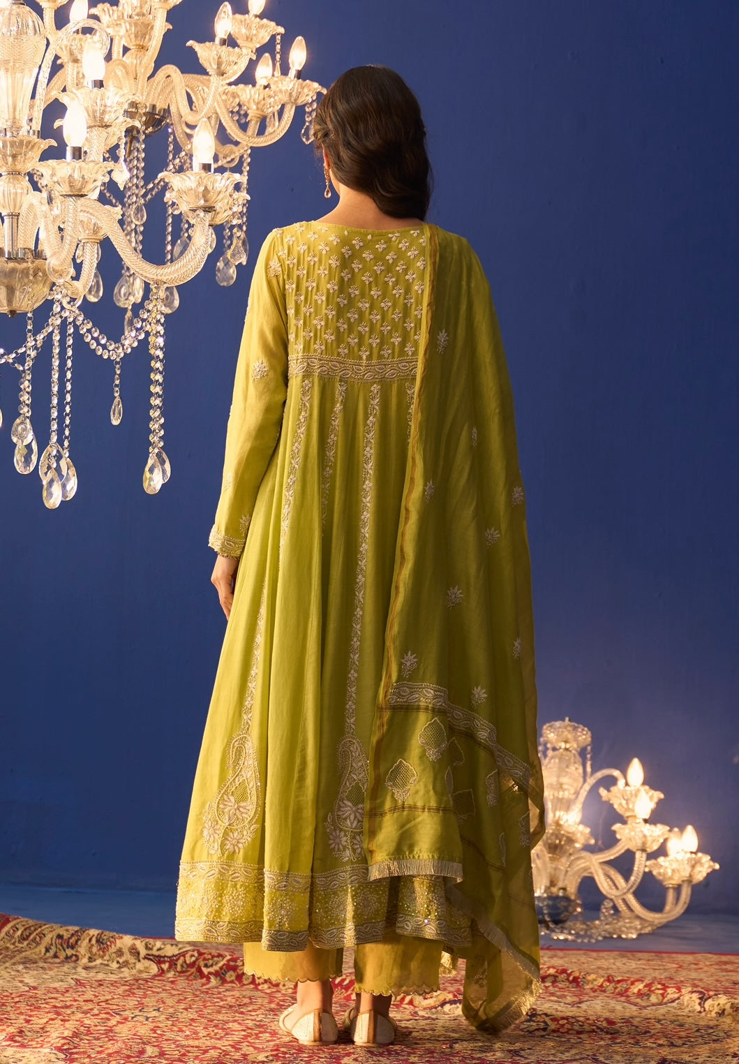 Lime Green Chanderi Chikankari Anarkali Set