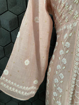 Pink Mul Chanderi Chikankari Anarkali Set