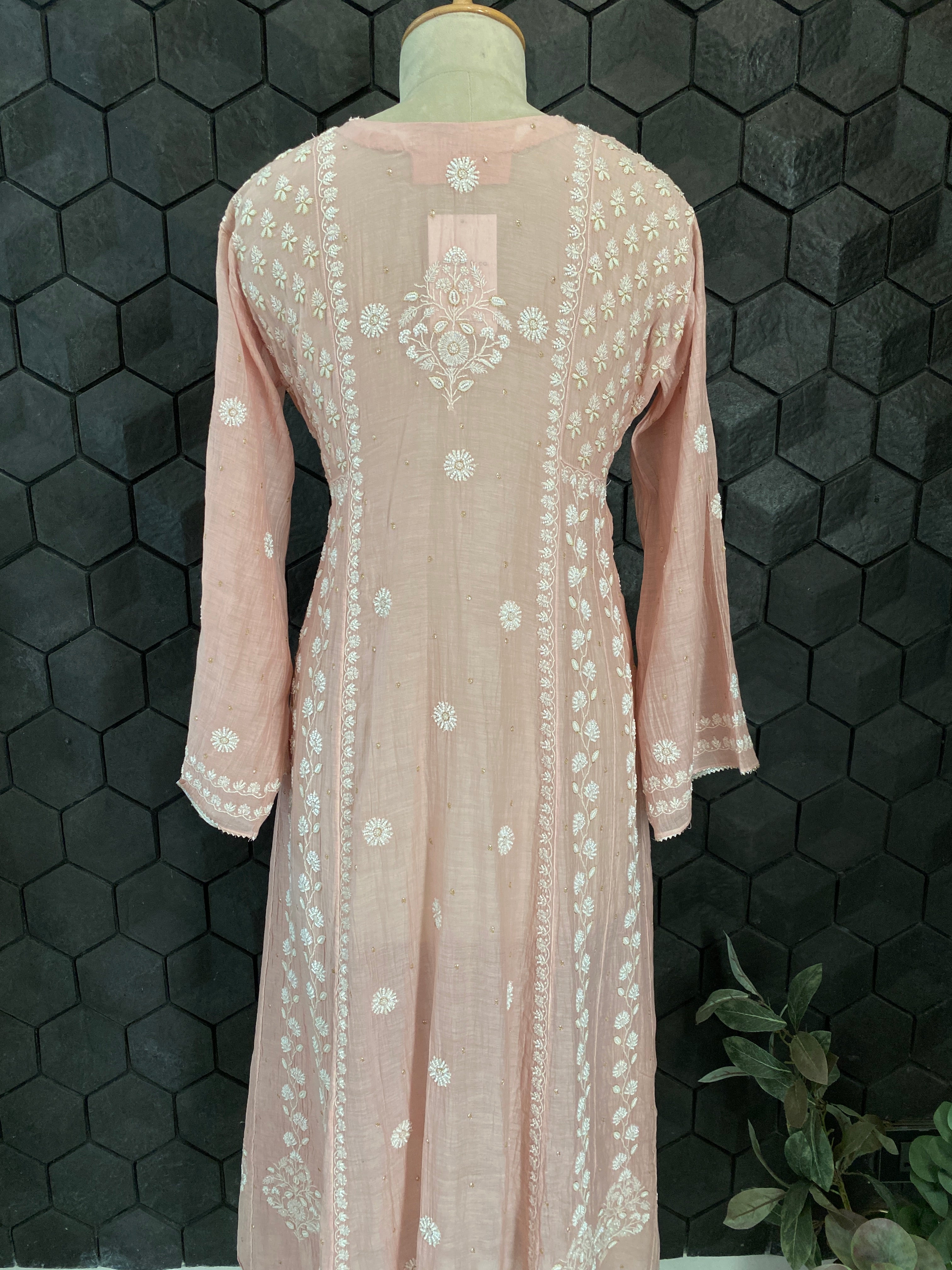 Pink Mul Chanderi Chikankari Anarkali Set