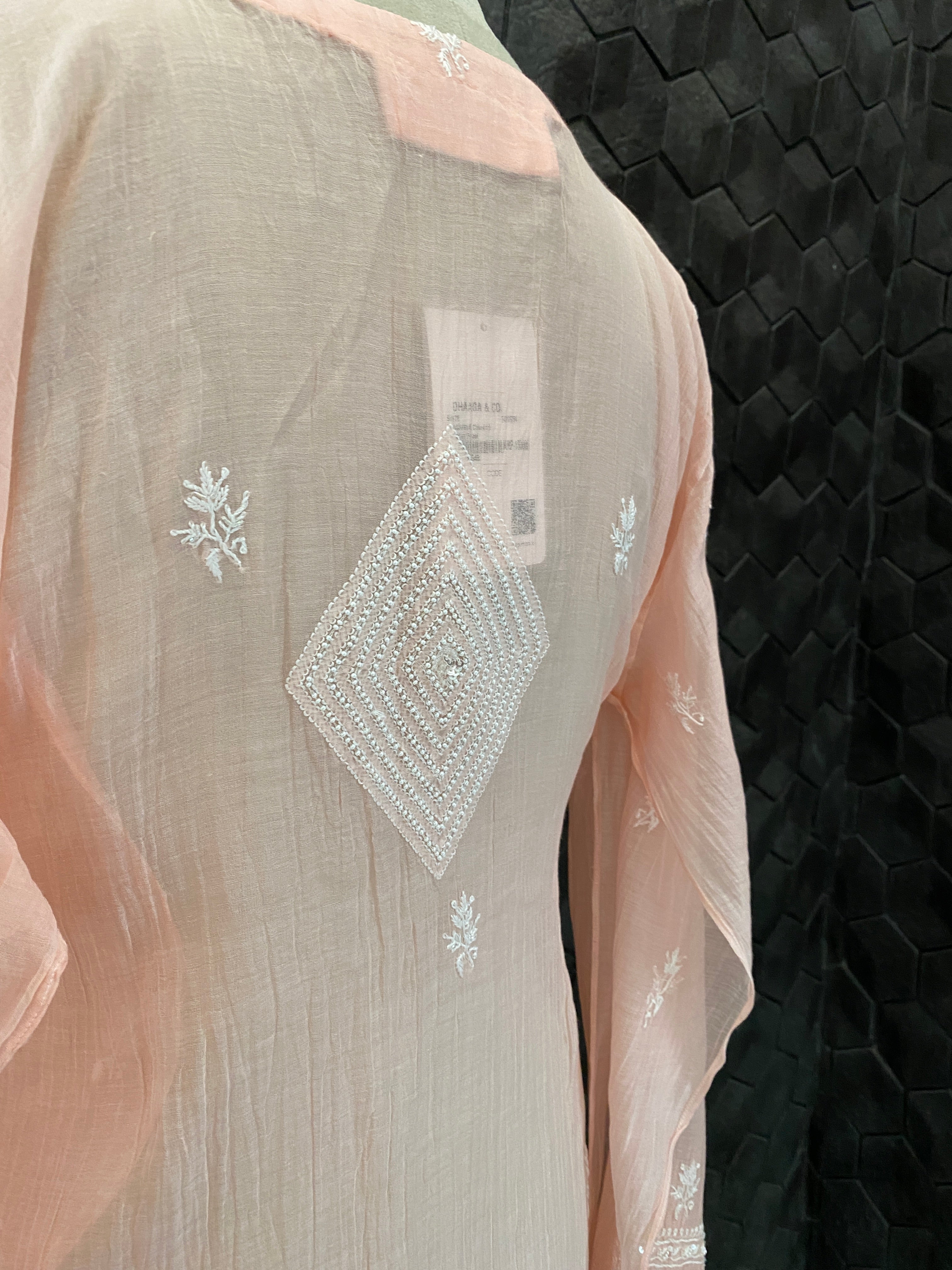 Peach Mul Chanderi Chikankari Straight Kurta Set