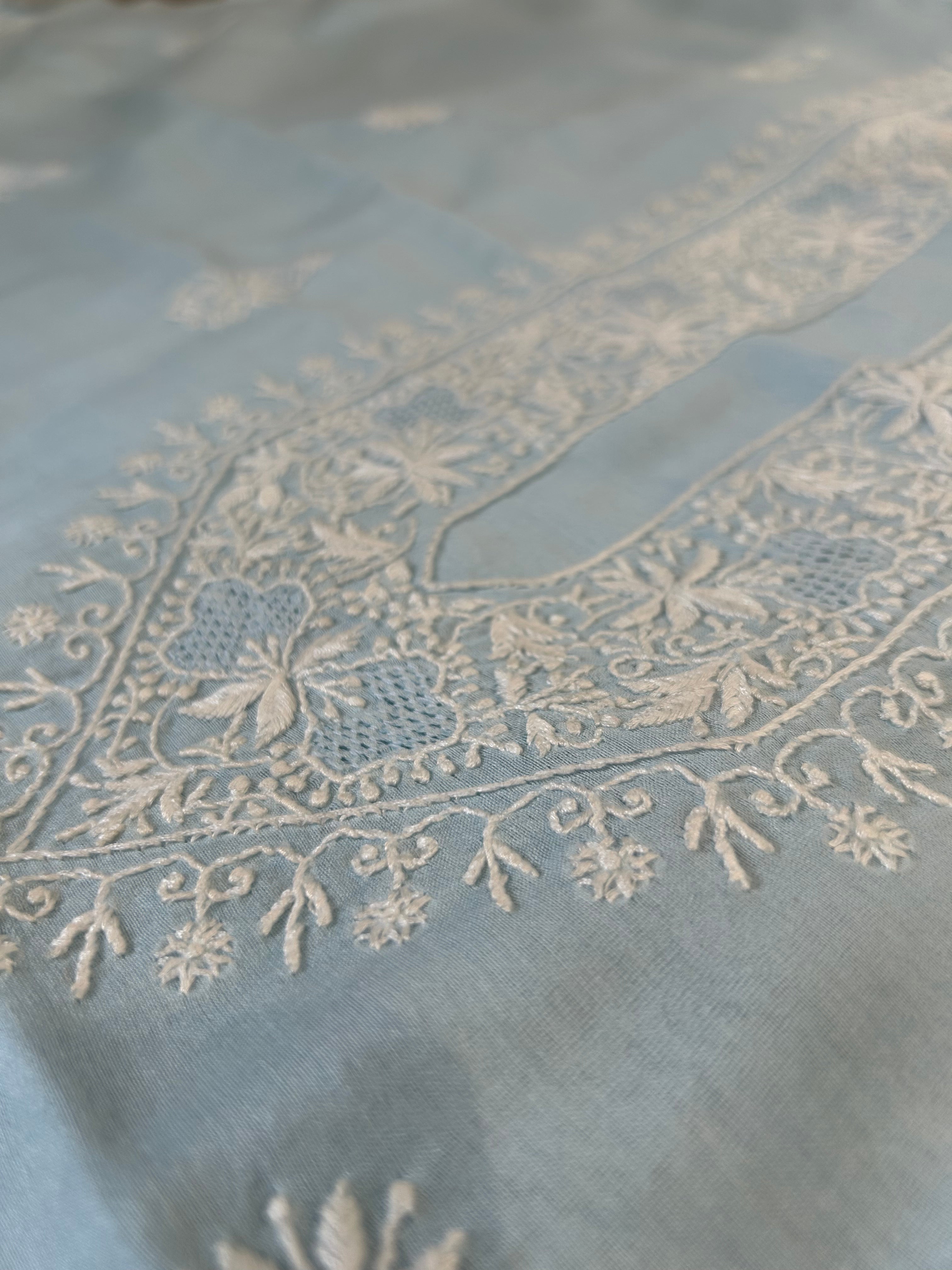 Sky Blue Mens Chanderi Chikankari Kurta