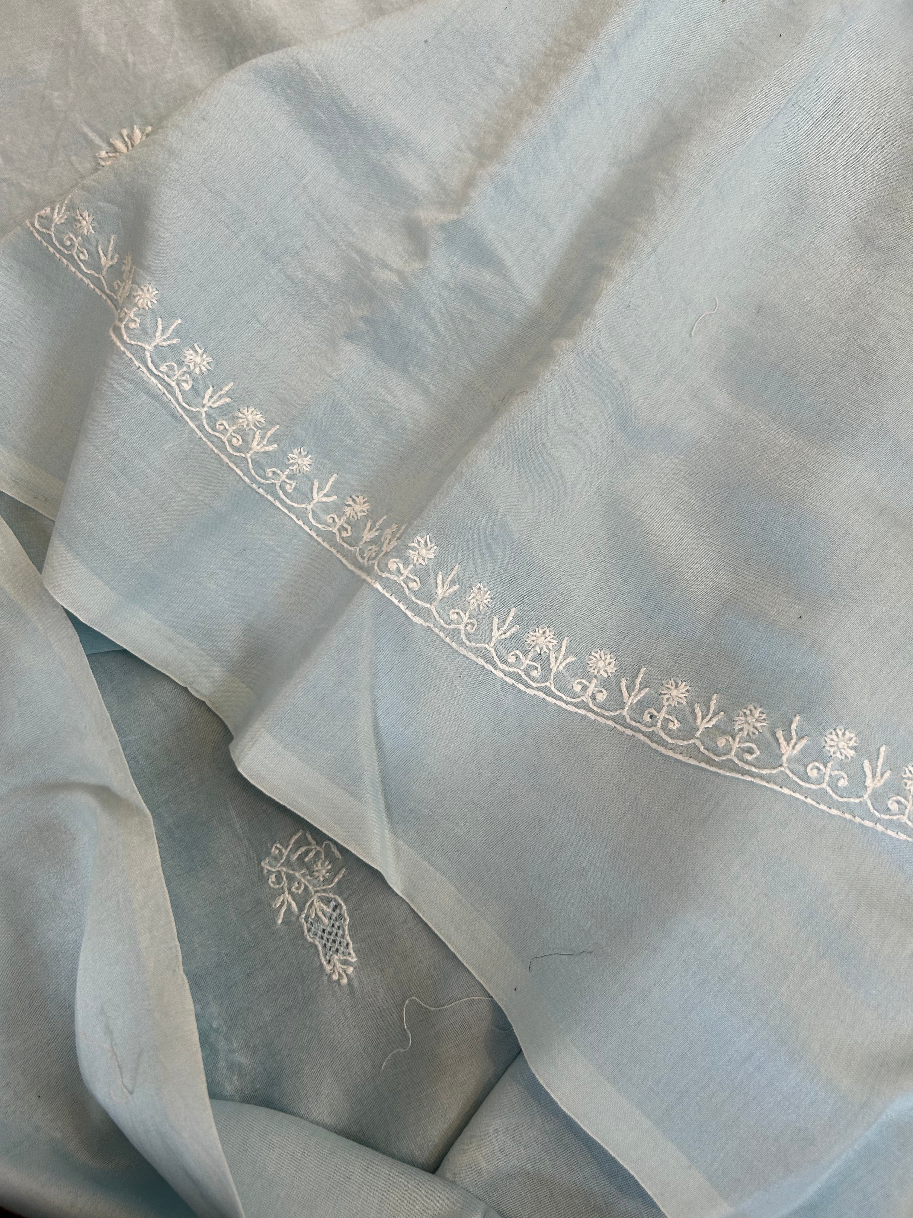 Sky Blue Mens Chanderi Chikankari Kurta