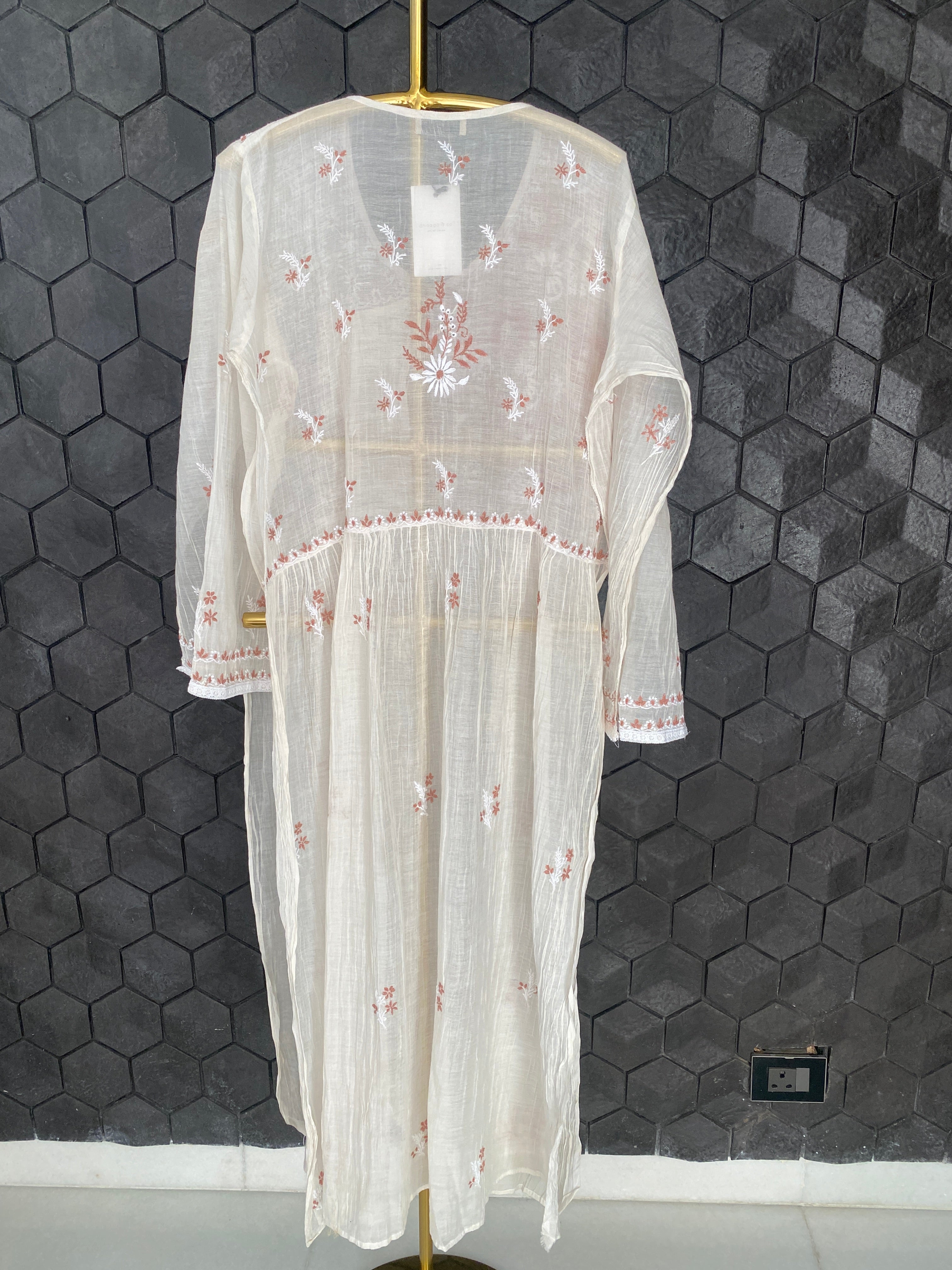 White chanderi chikankari Angarkha suit set