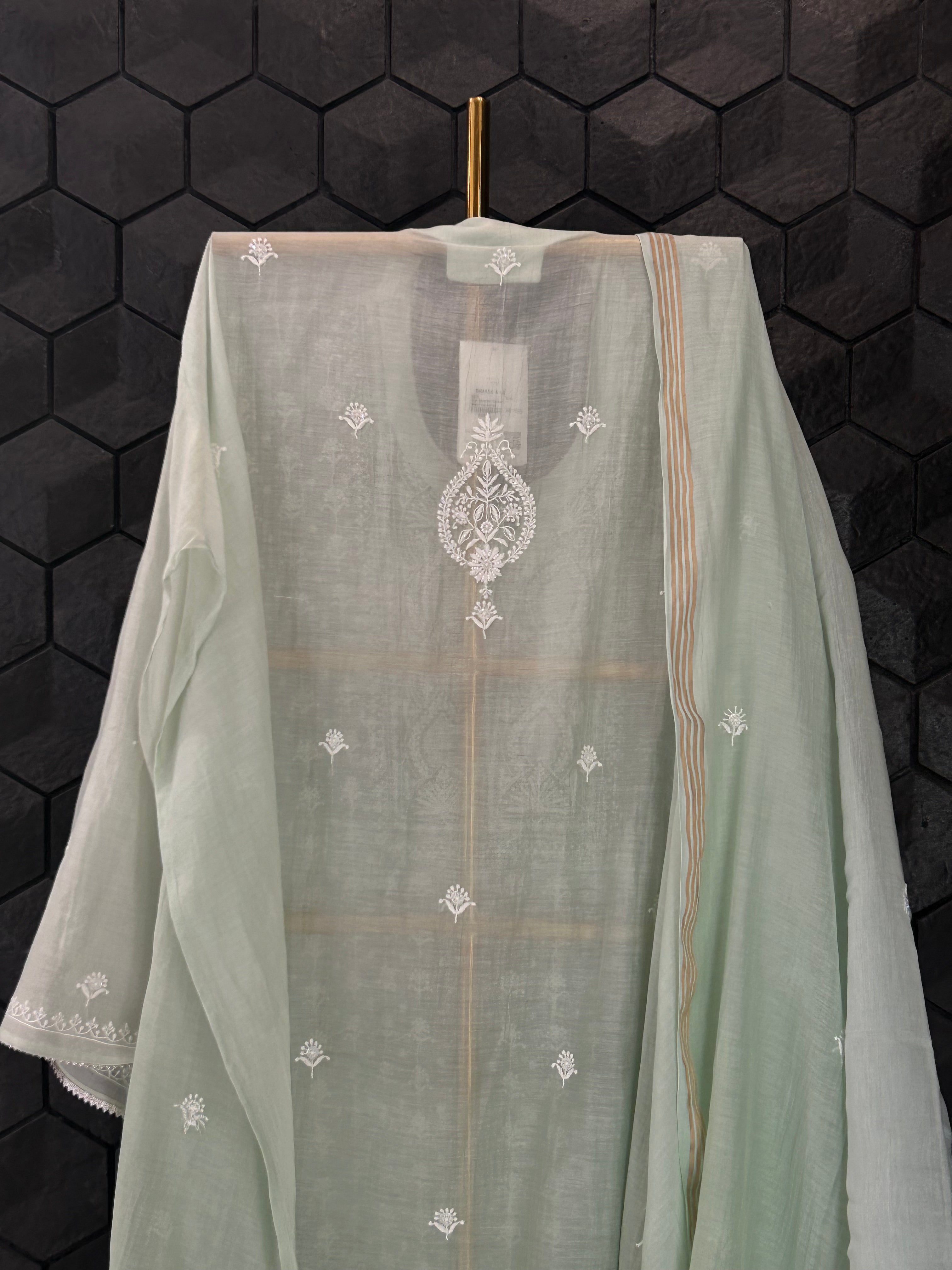 Sage Green Mul Chanderi Chikankari Kurta Set