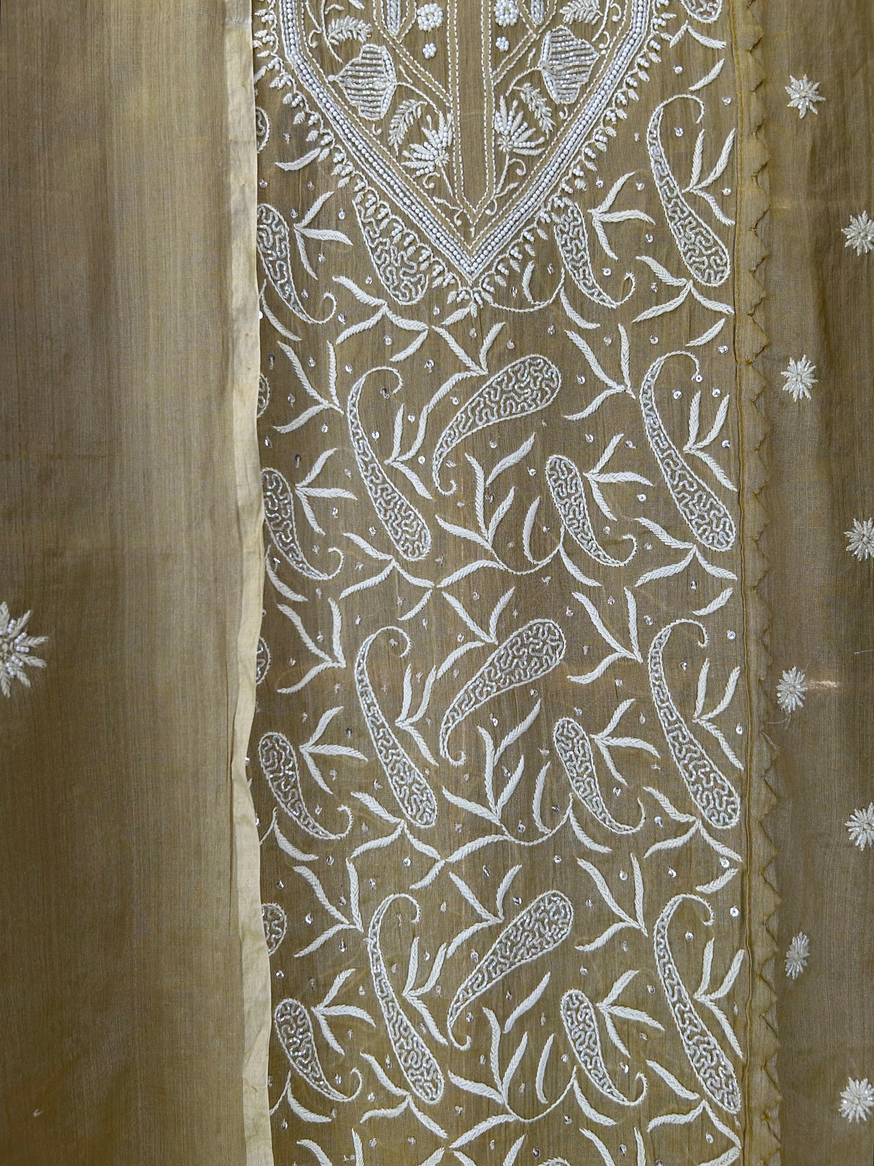 Green Silver Tissue Chikankari Kurta Set