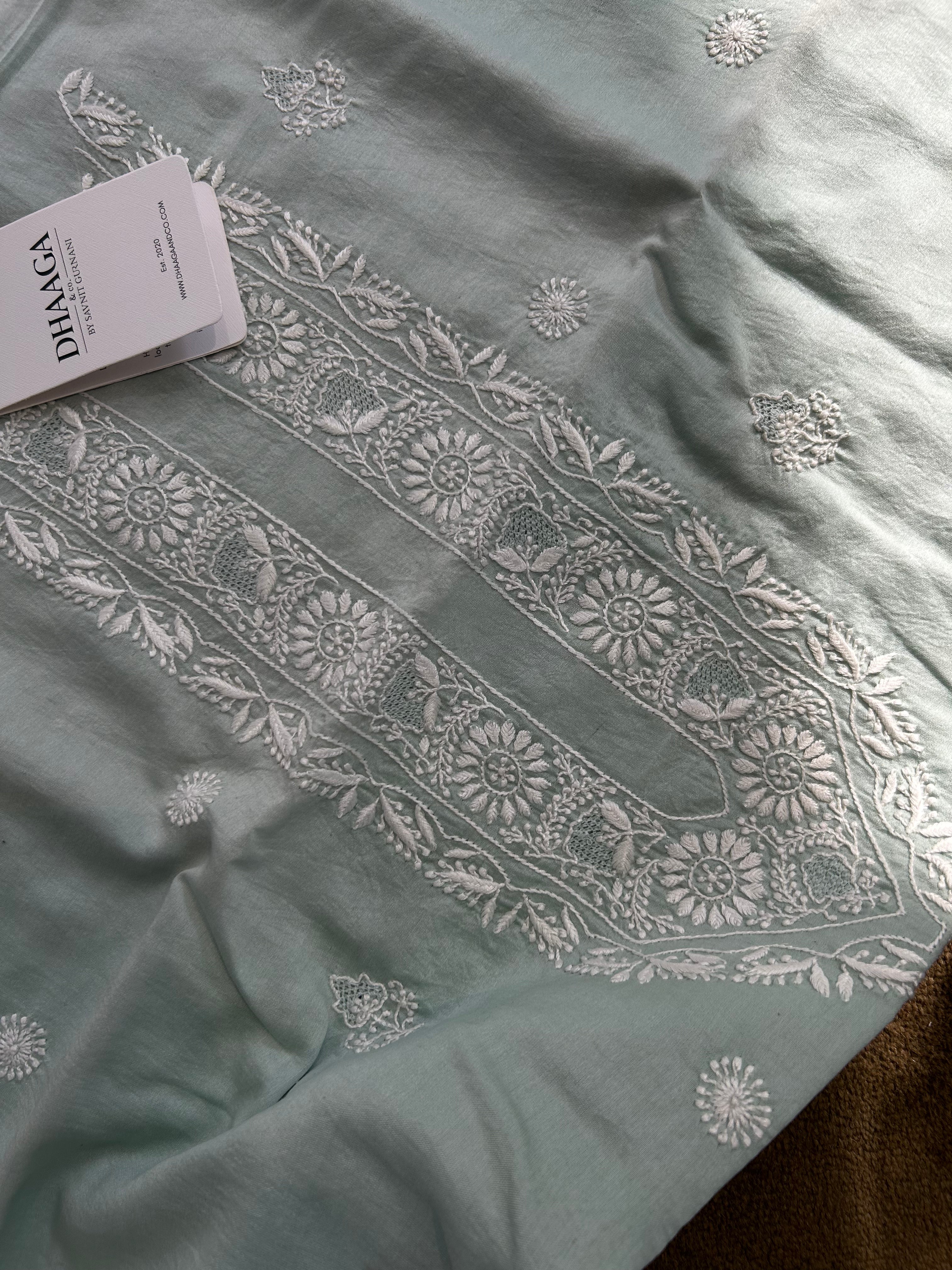 Sage Green Mens Chanderi Chikankari Kurta