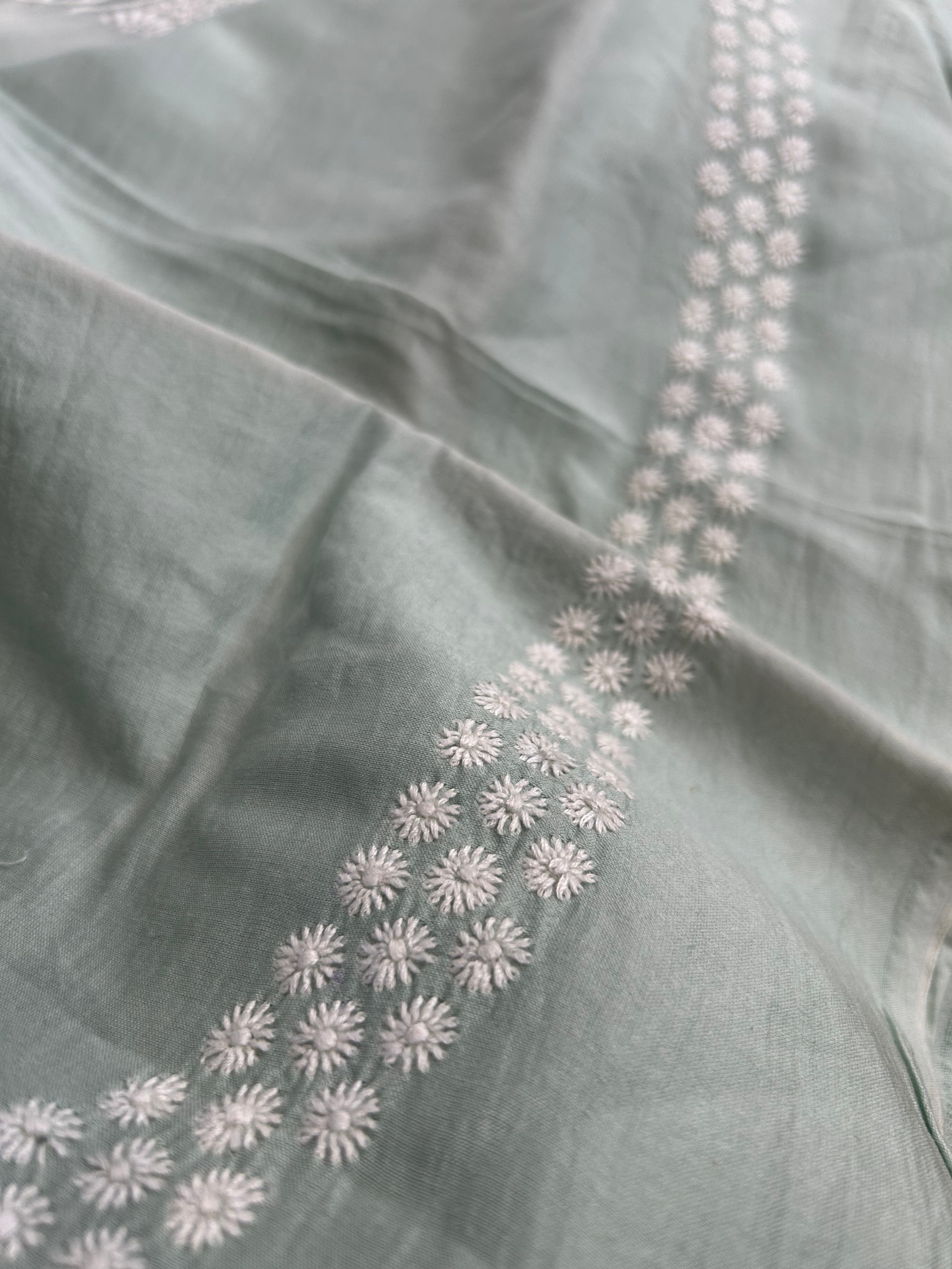 Sage Green Mens Chanderi Chikankari Kurta