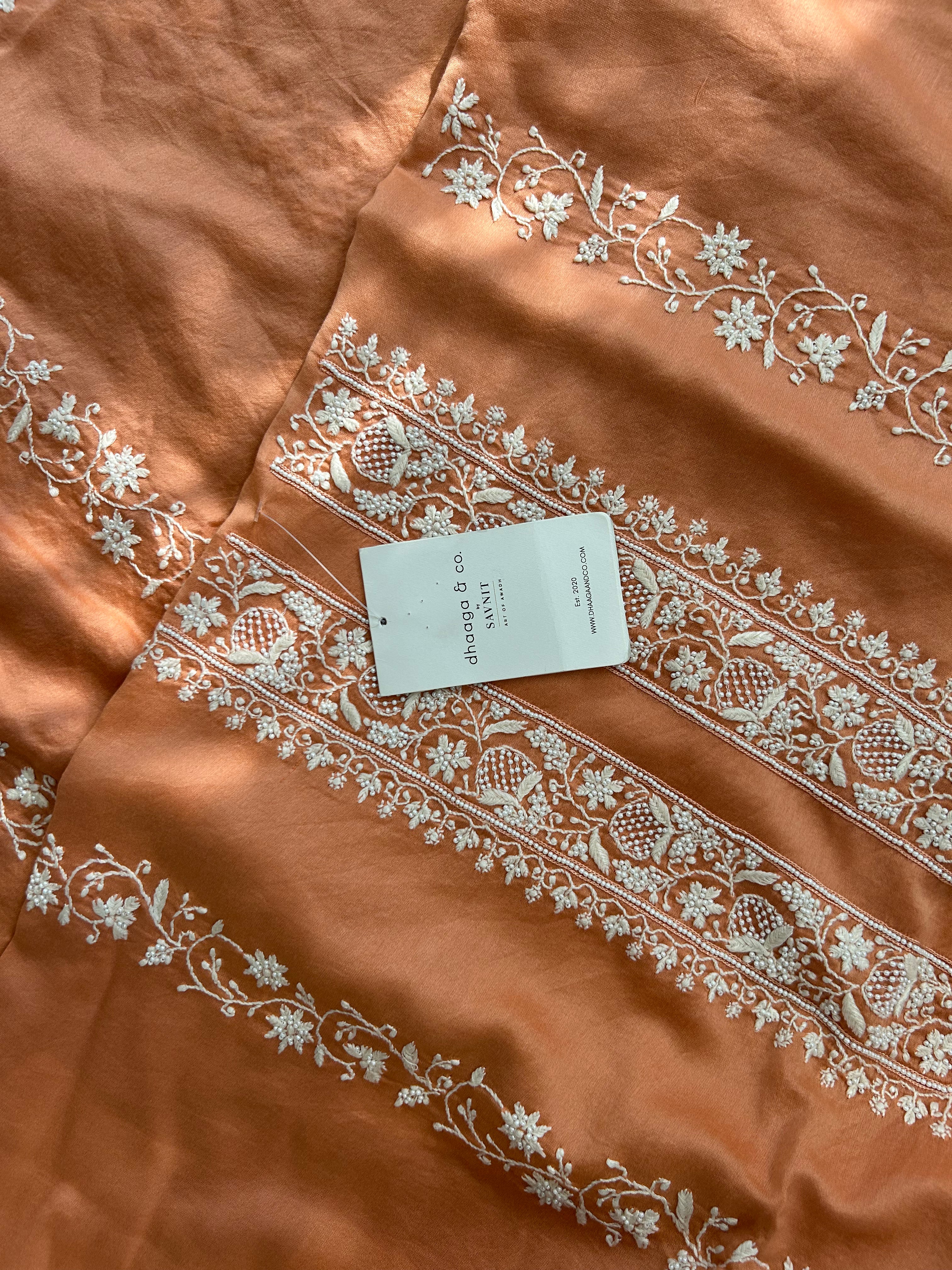 Orange Mens Chanderi Chikankari Kurta