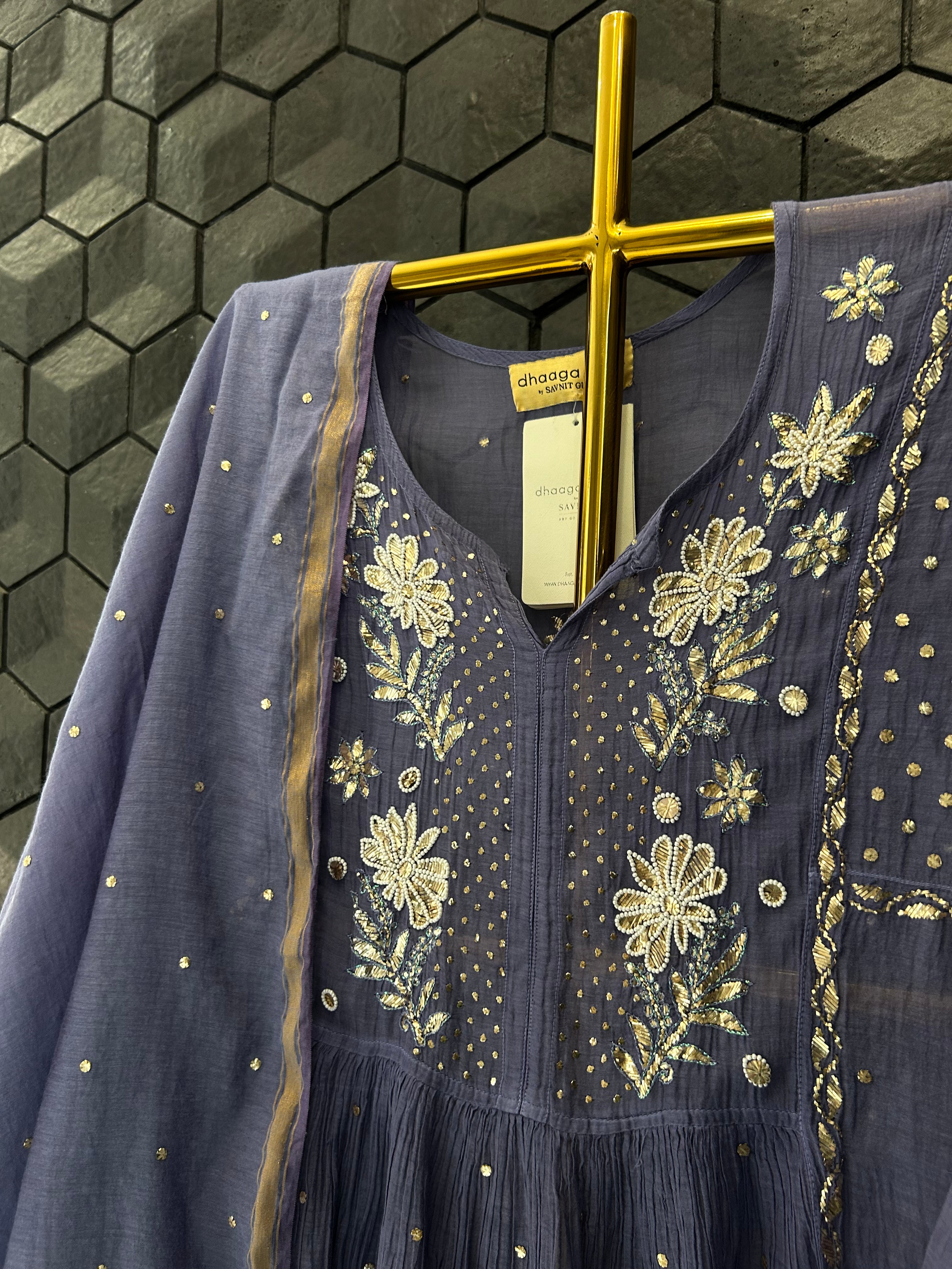 Purple Mul Chanderi Chikankari Mukaish  Kurta Set