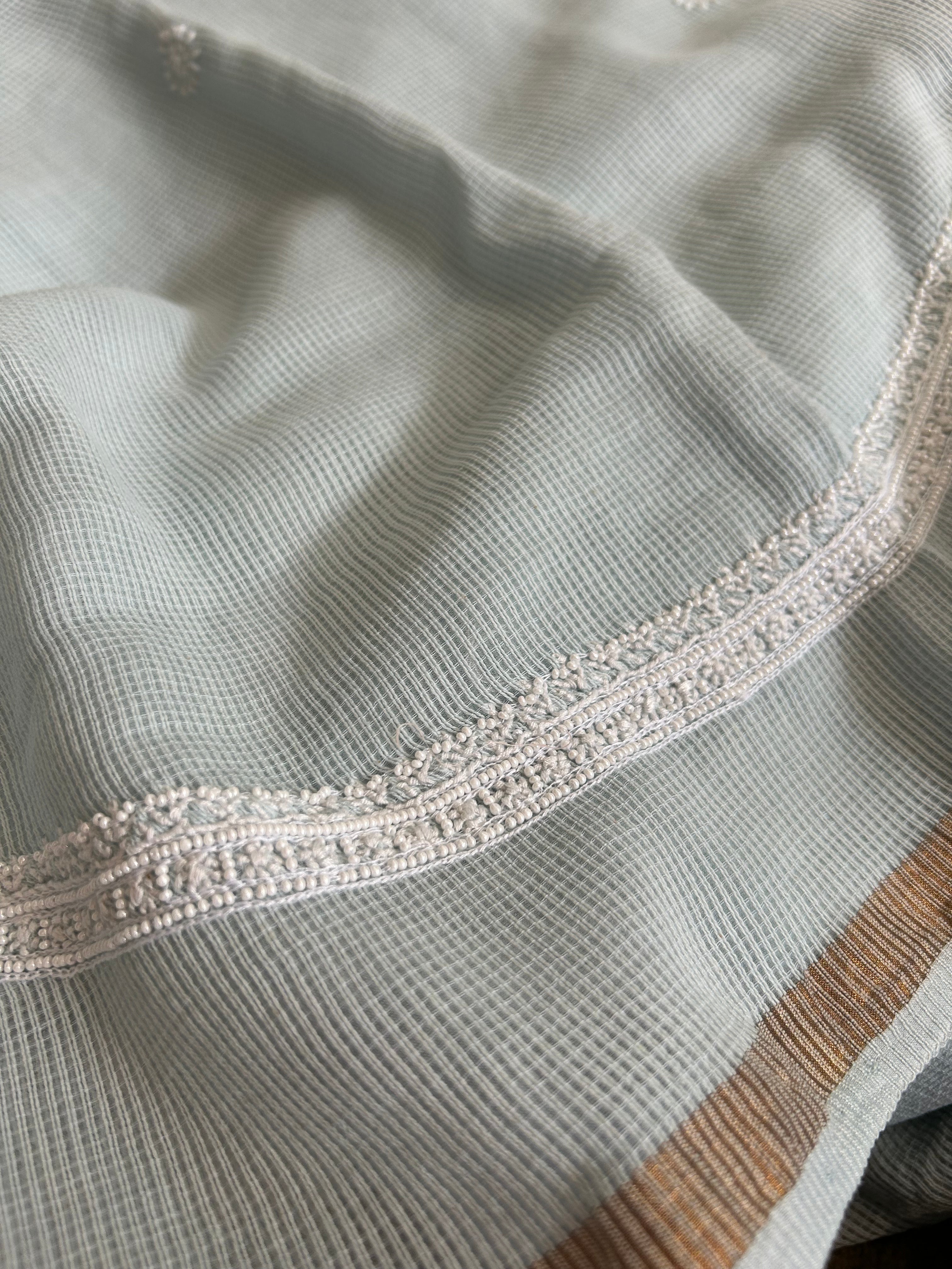 Sky Blue Mens Chanderi Chikankari Kurta