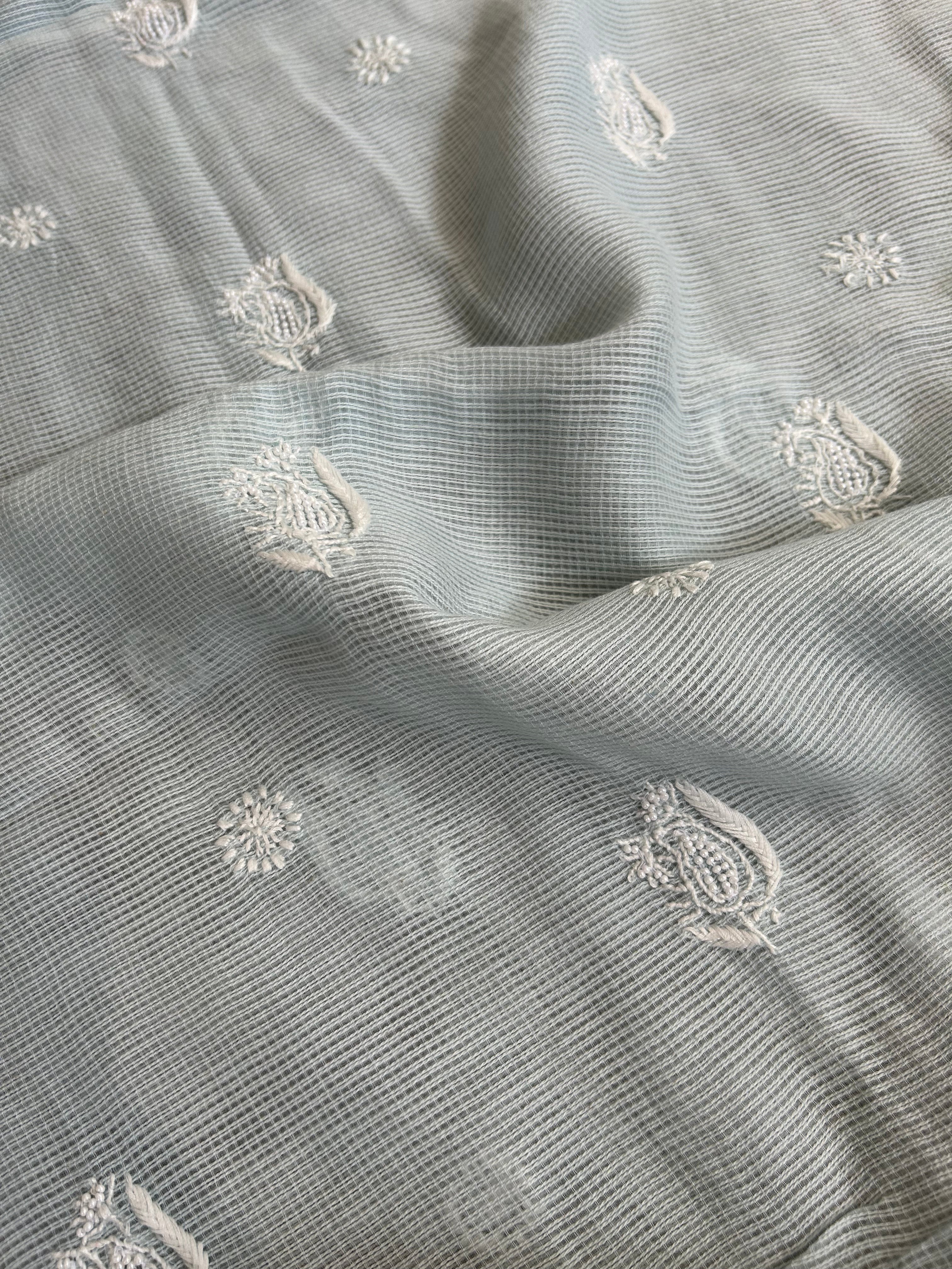 Sky Blue Mens Chanderi Chikankari Kurta