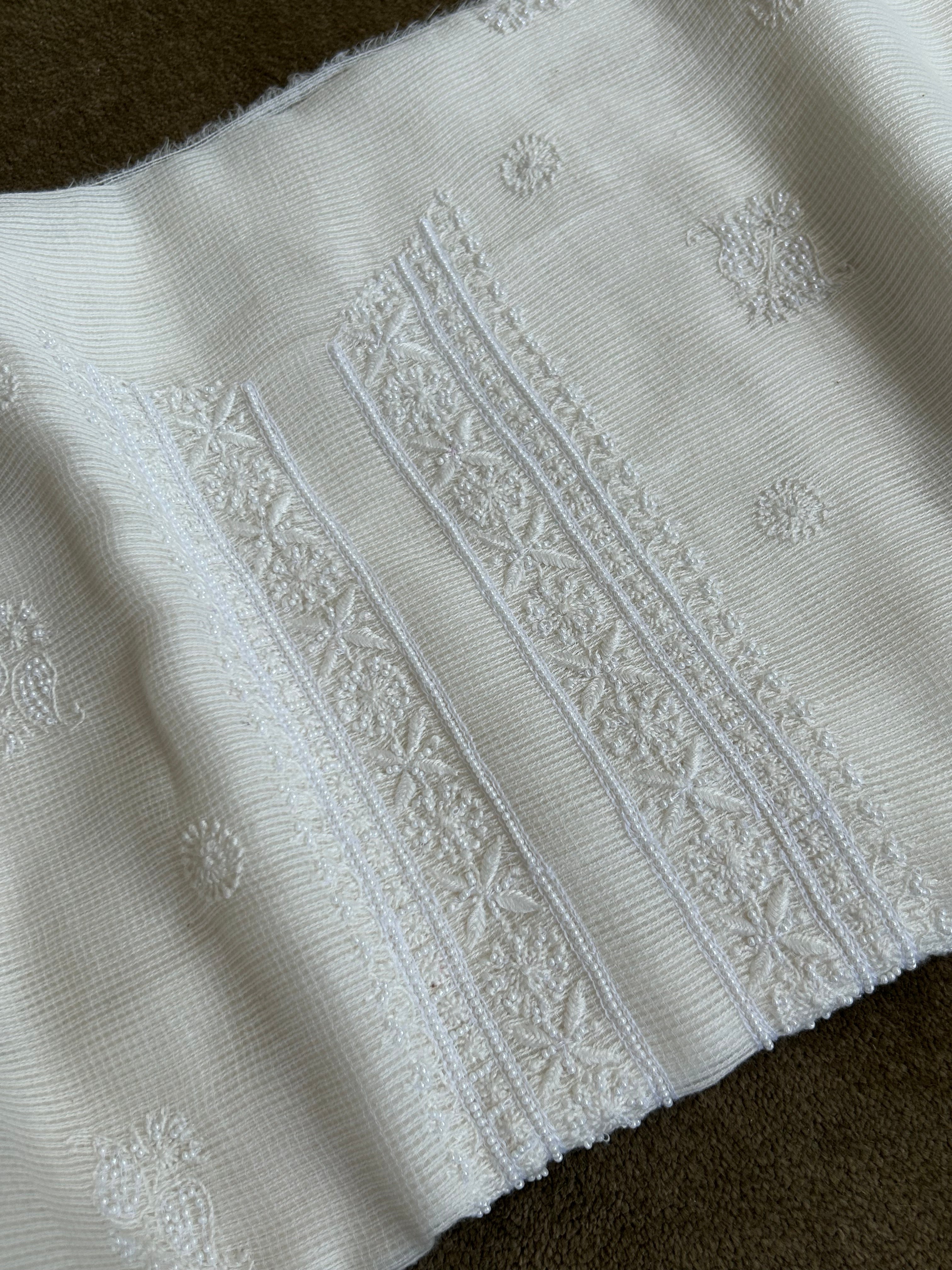 White  Mens Chanderi Chikankari Kurta