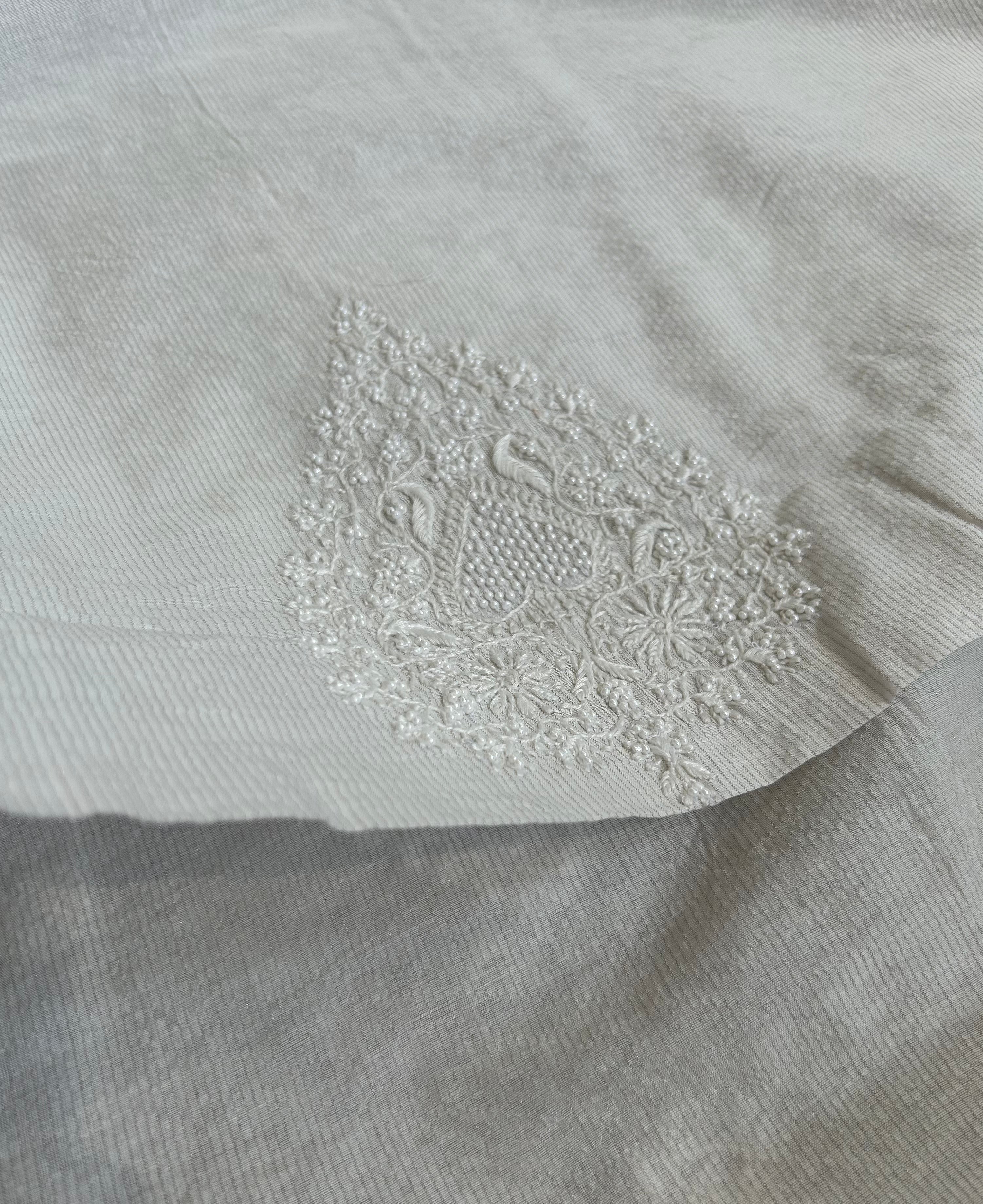 White  Mens Chanderi Chikankari Kurta