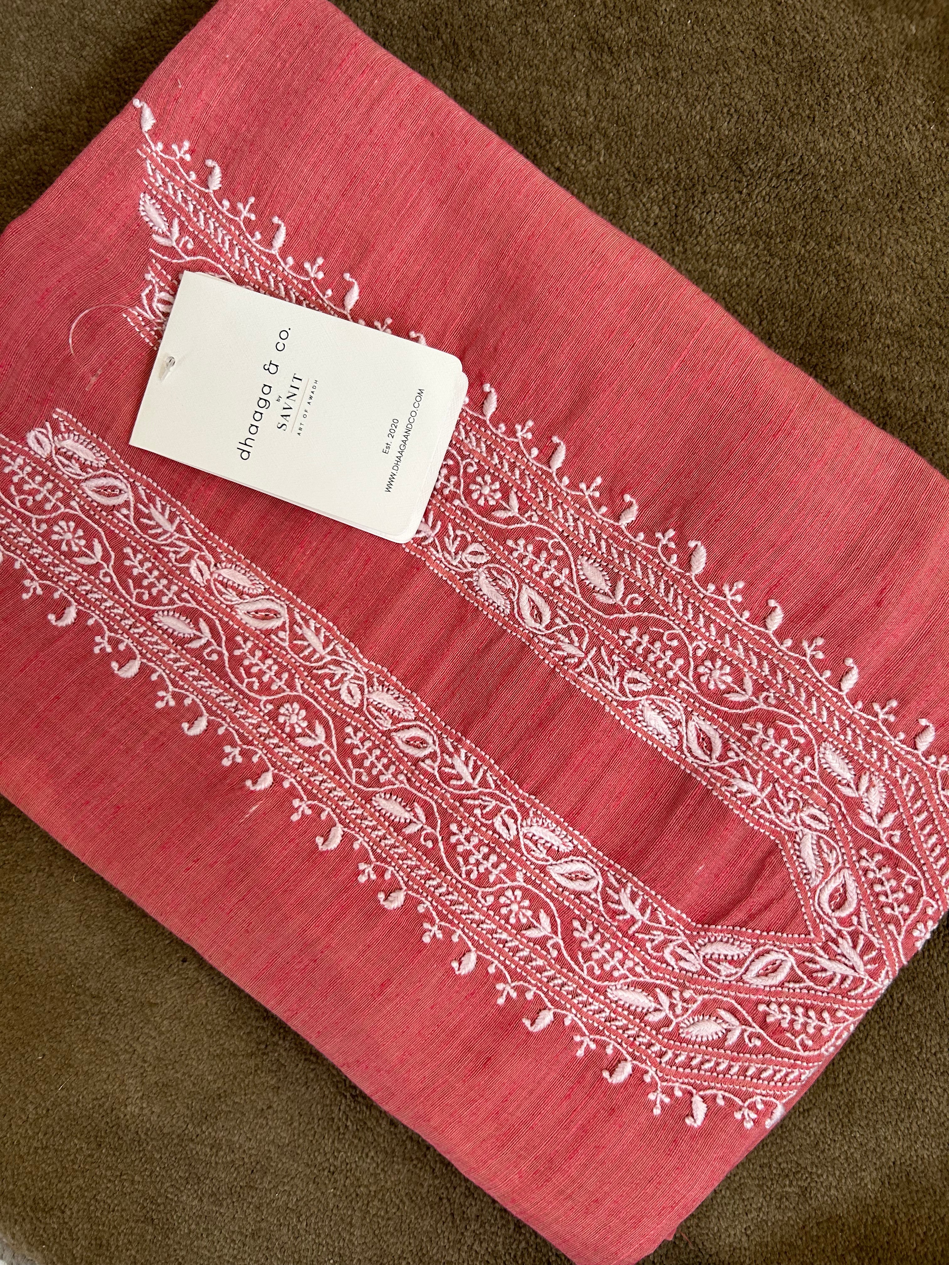 Pink Khadi Mens Chikankari  kurta