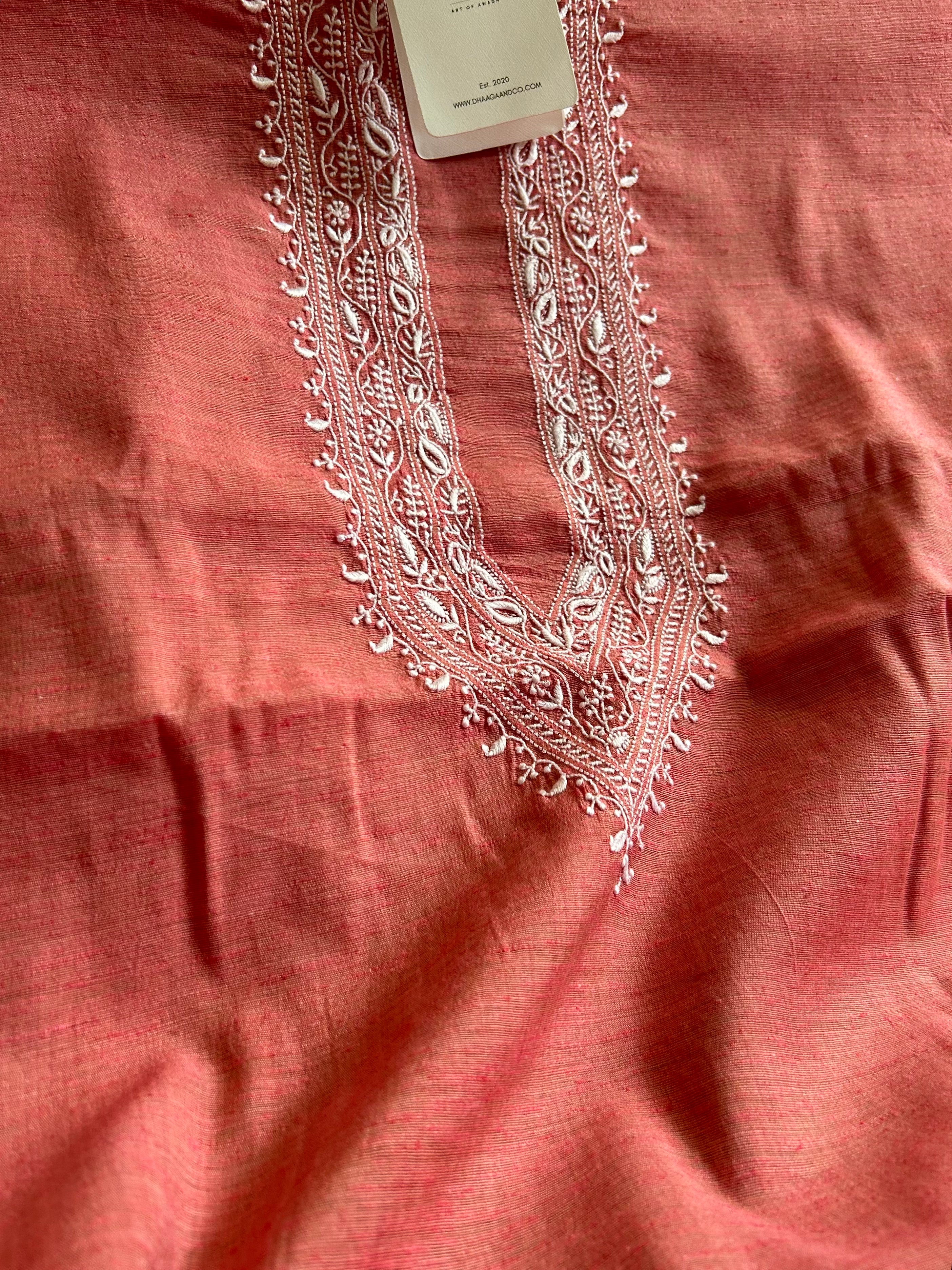 Pink Khadi Mens Chikankari  kurta