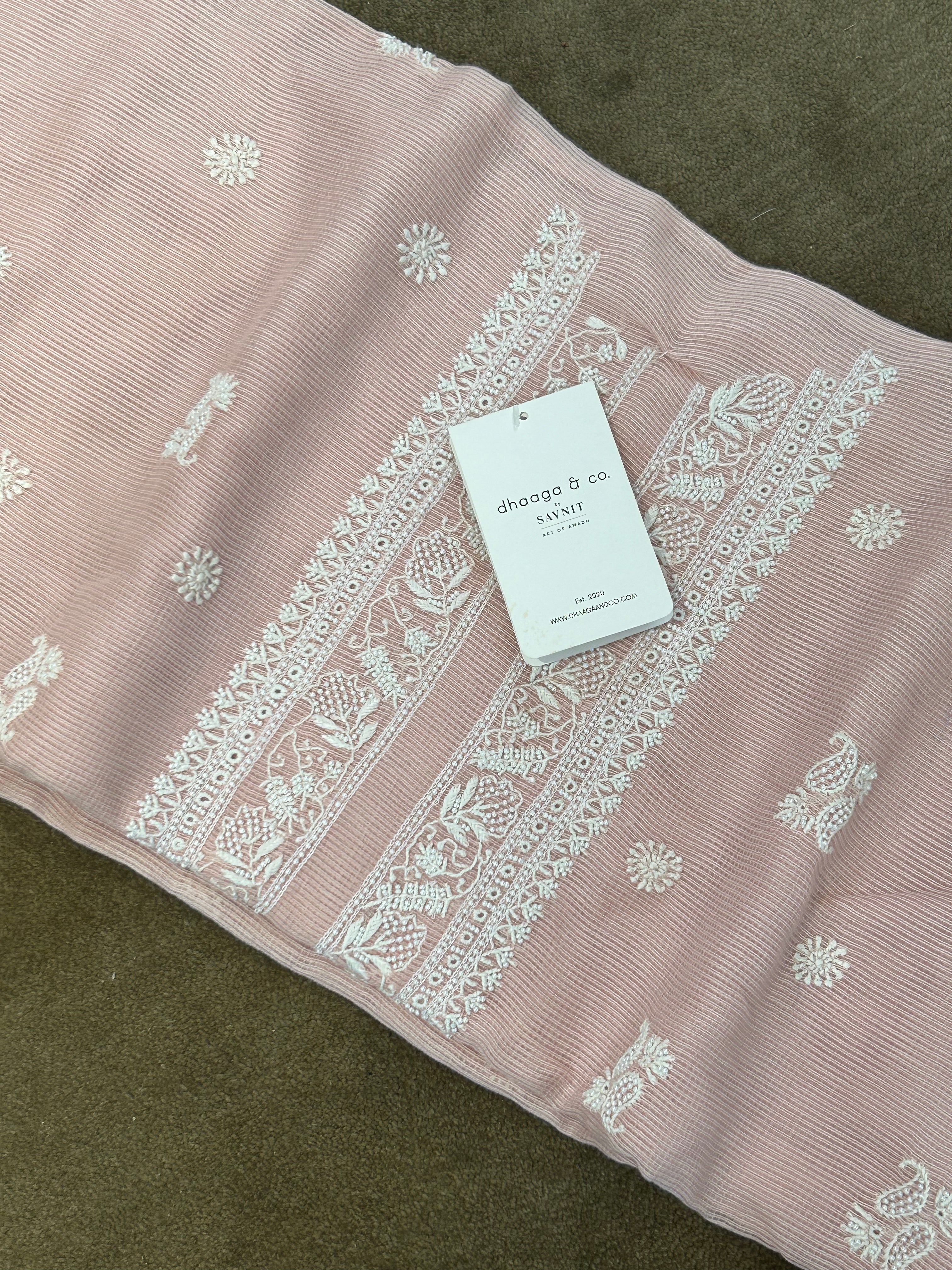 Pink Mens Chanderi Chikankari Kurta