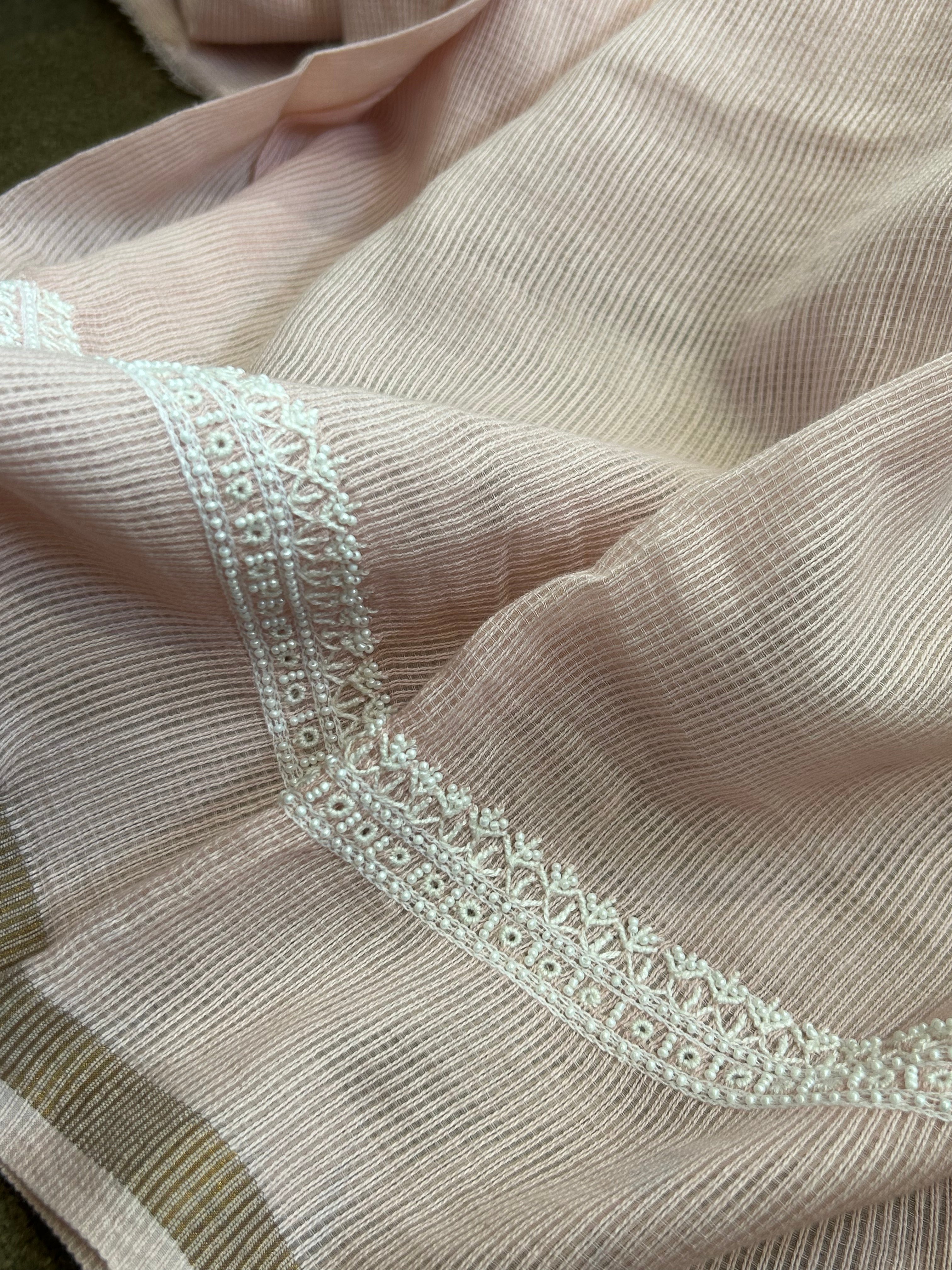 Pink Mens Chanderi Chikankari Kurta