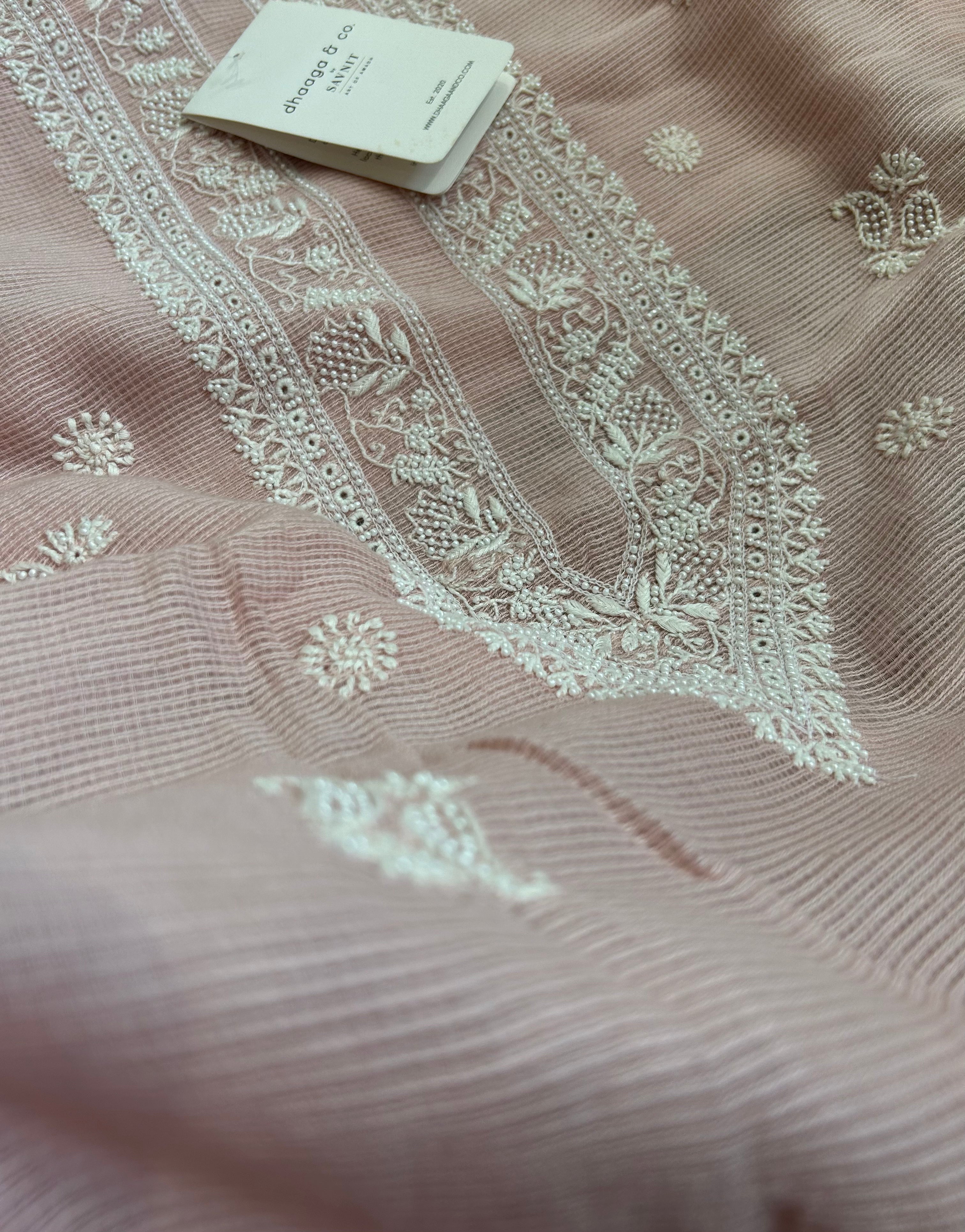 Pink Mens Chanderi Chikankari Kurta