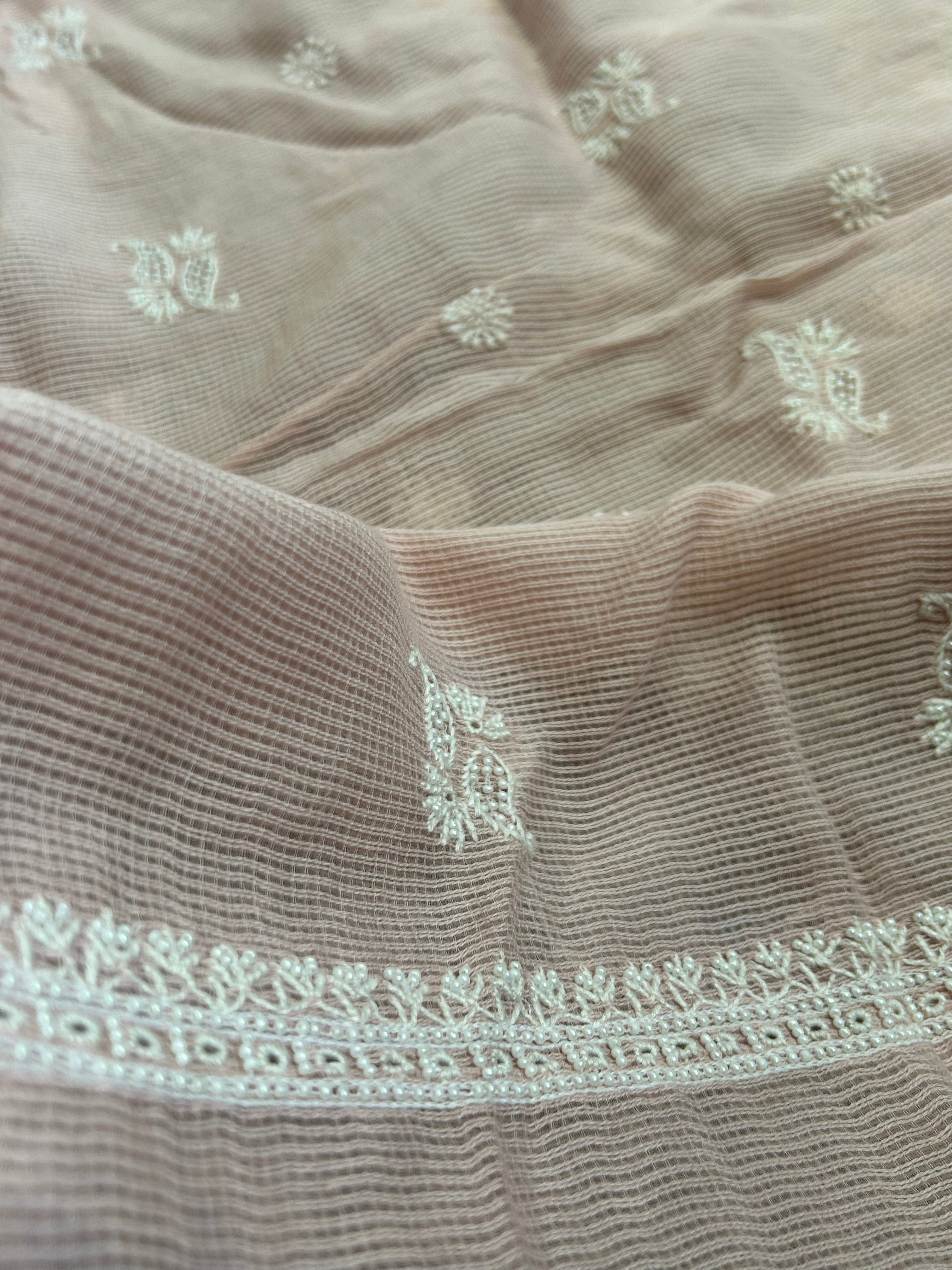 Pink Mens Chanderi Chikankari Kurta