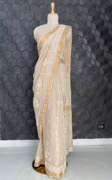Premium Gold Tissue Chanderi Chikankari Saree