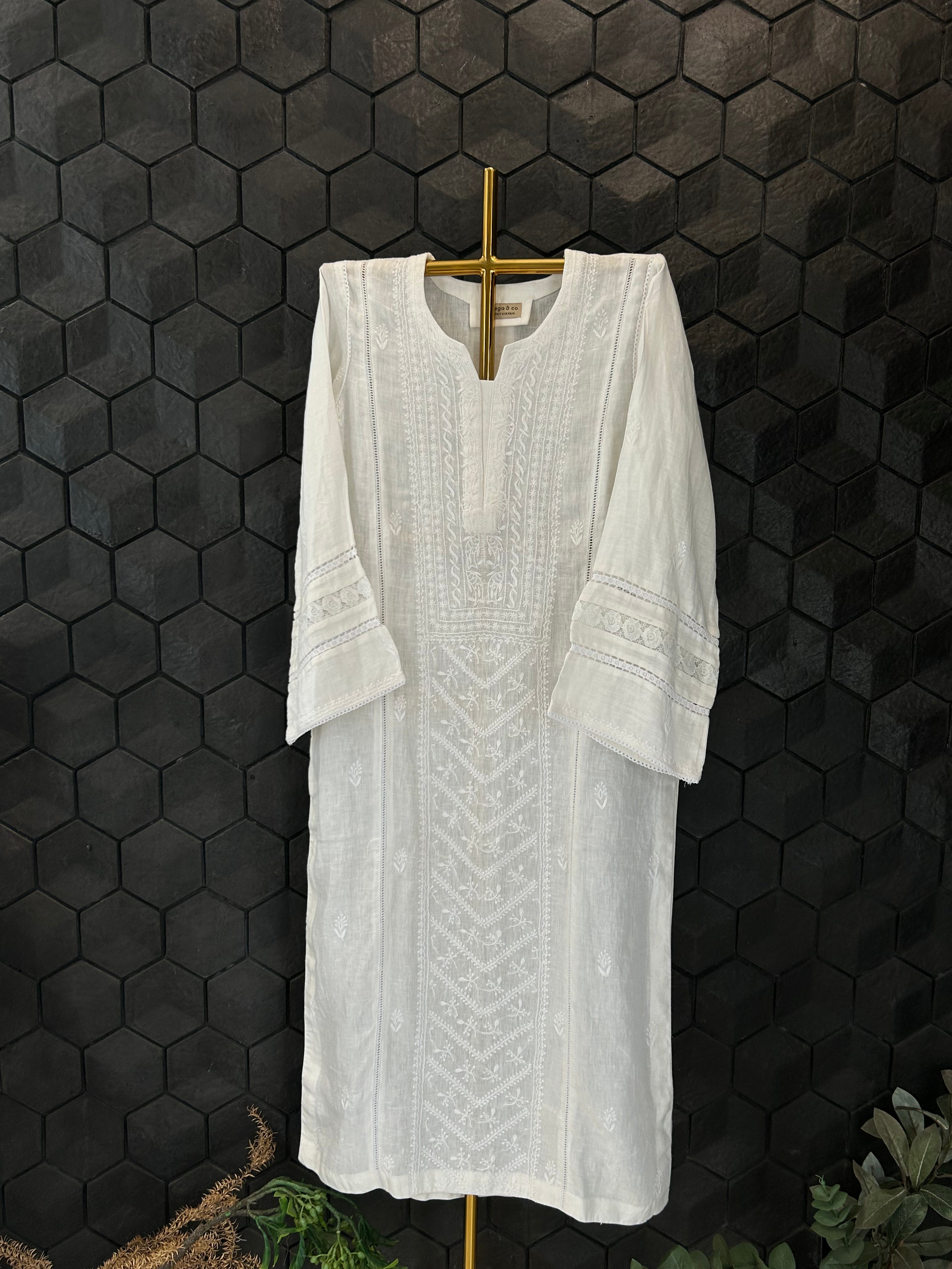 White Linen Chikankari Kurti