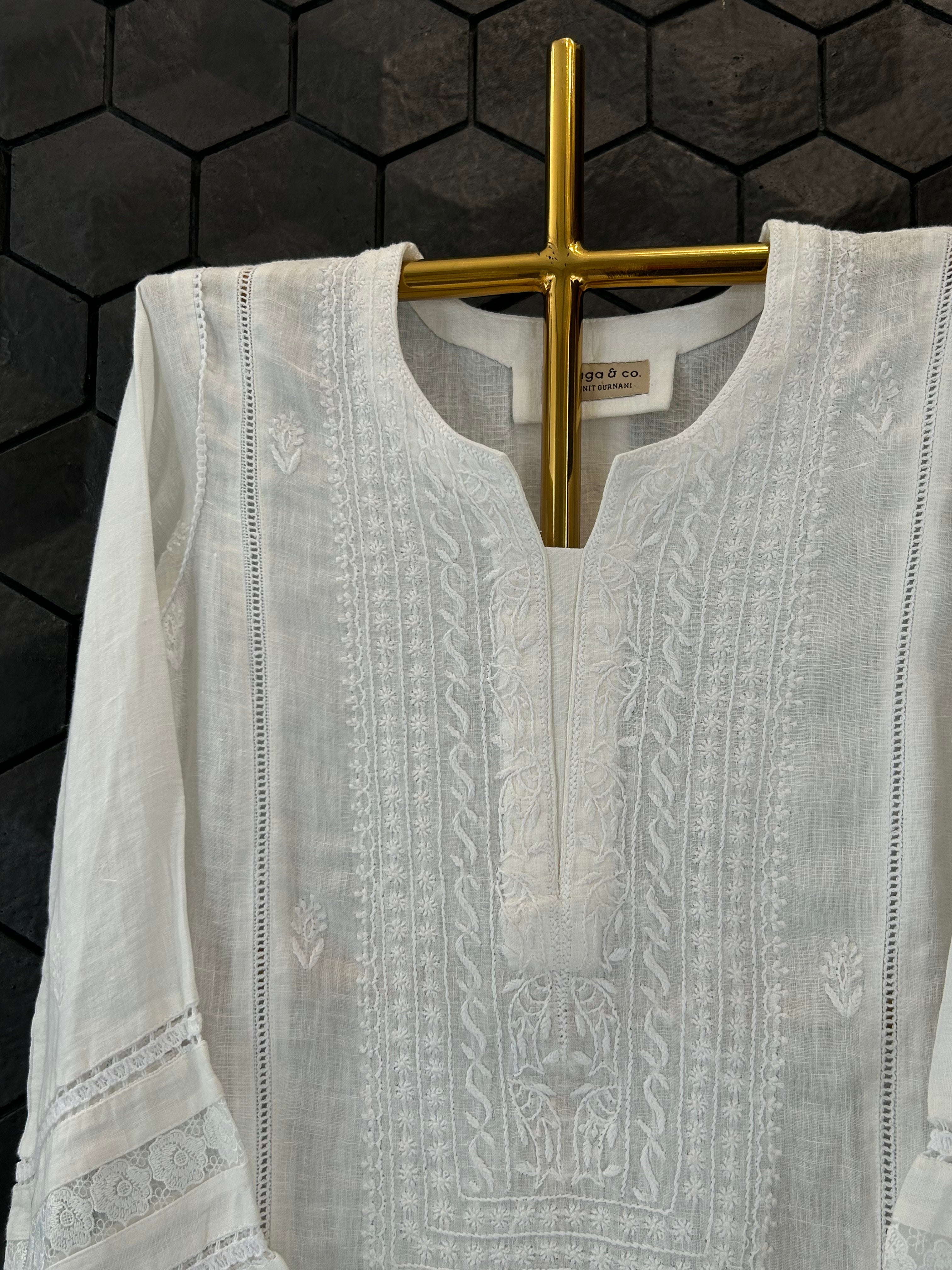 White Linen Chikankari Kurti