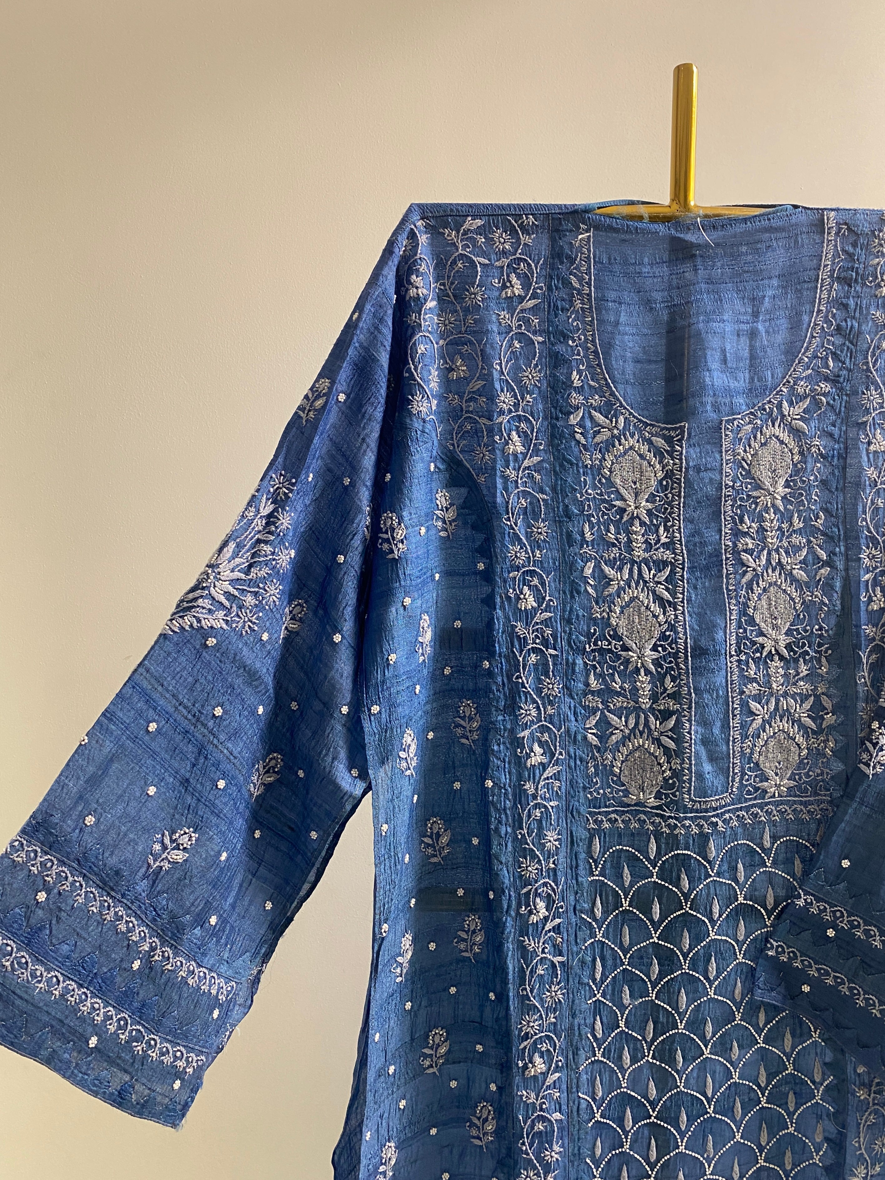 Cobalt Blue Tussar Silk Kurti