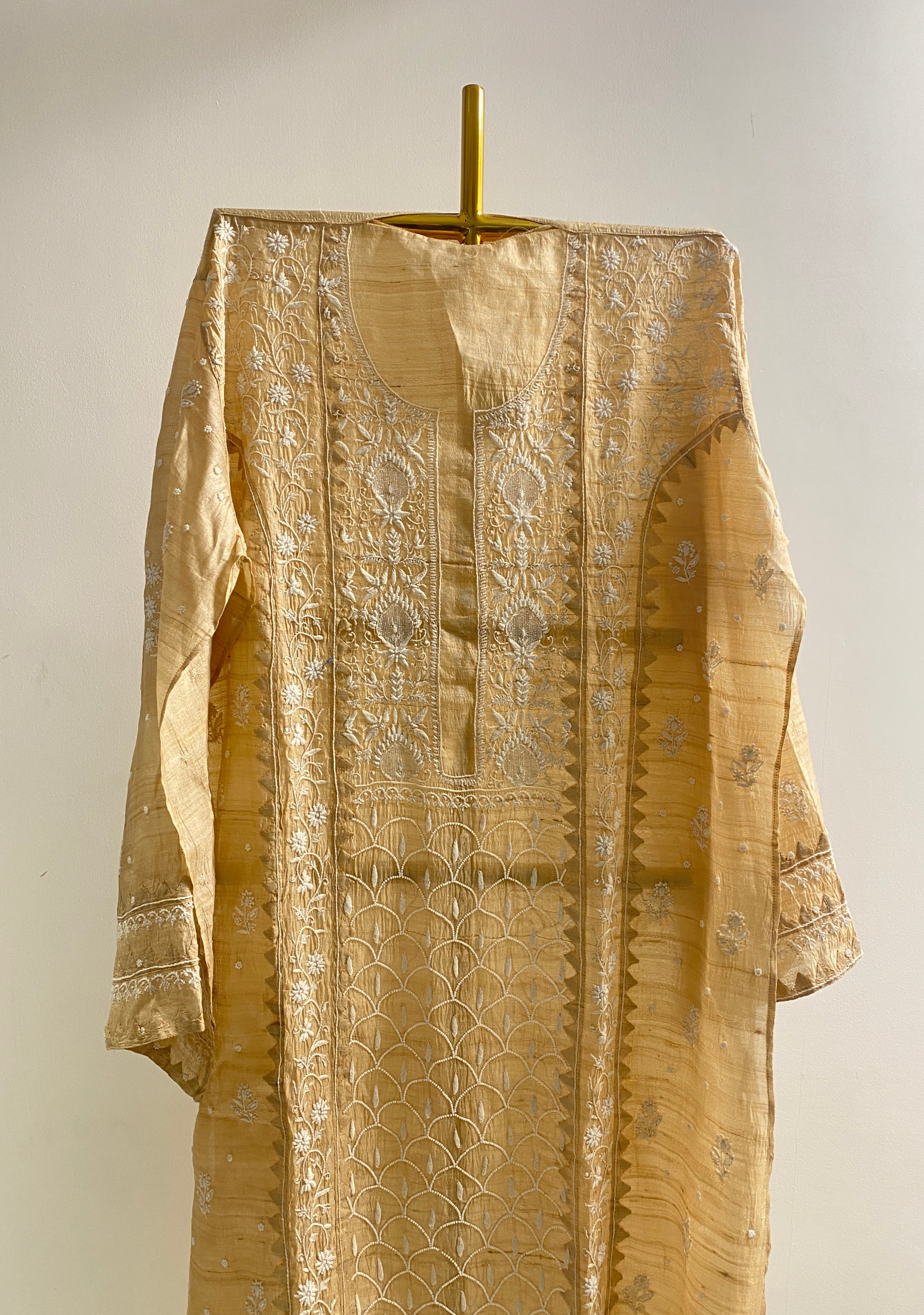 Gold Tussar Silk Chikankari Kurti