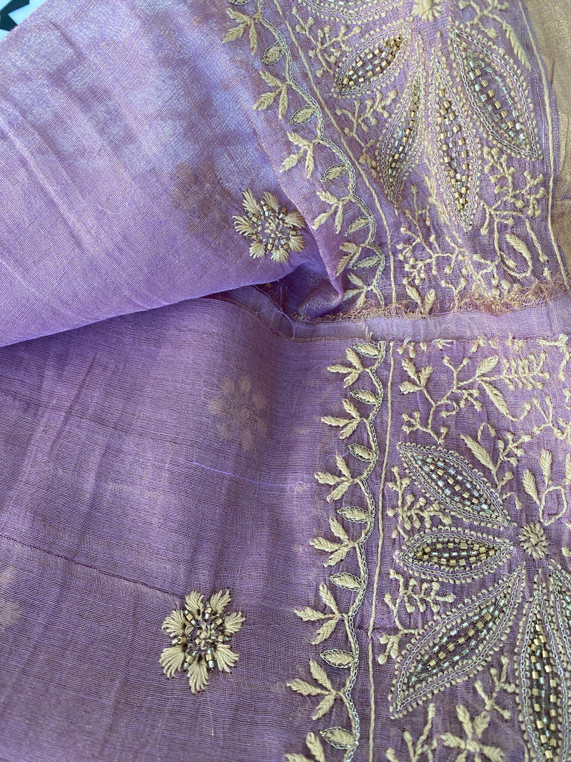 Purple tissue chikankari saree