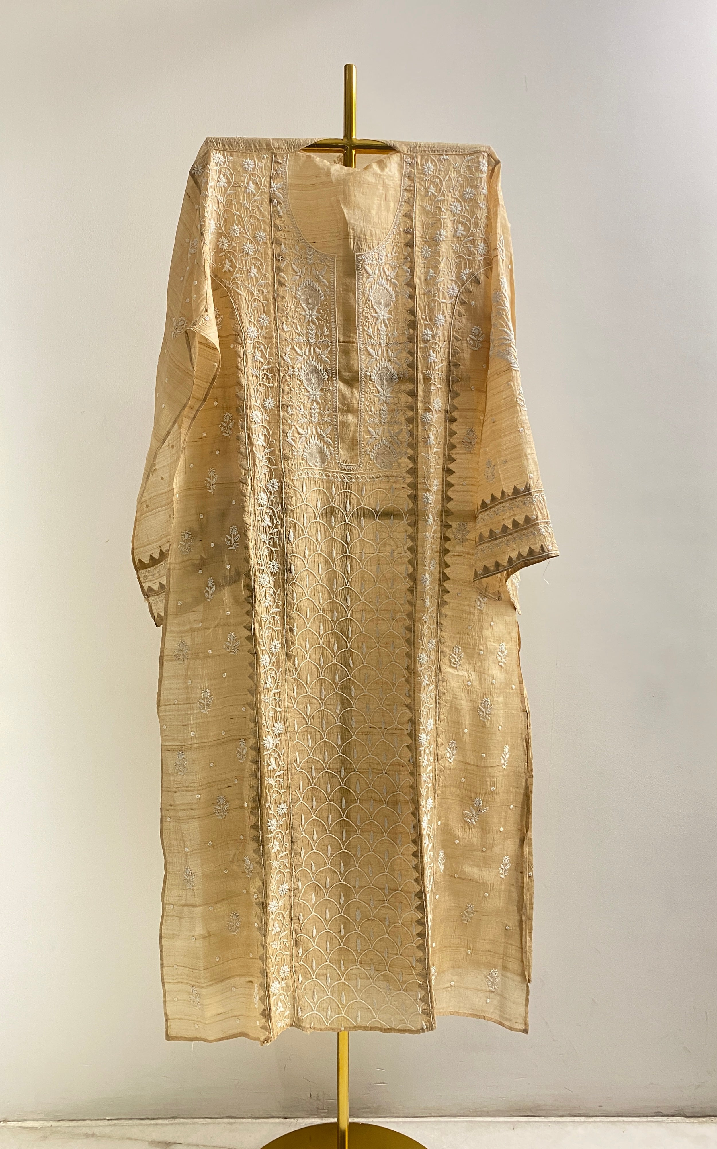 Gold Tussar Silk Chikankari Kurti