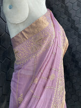 Purple tissue chikankari saree