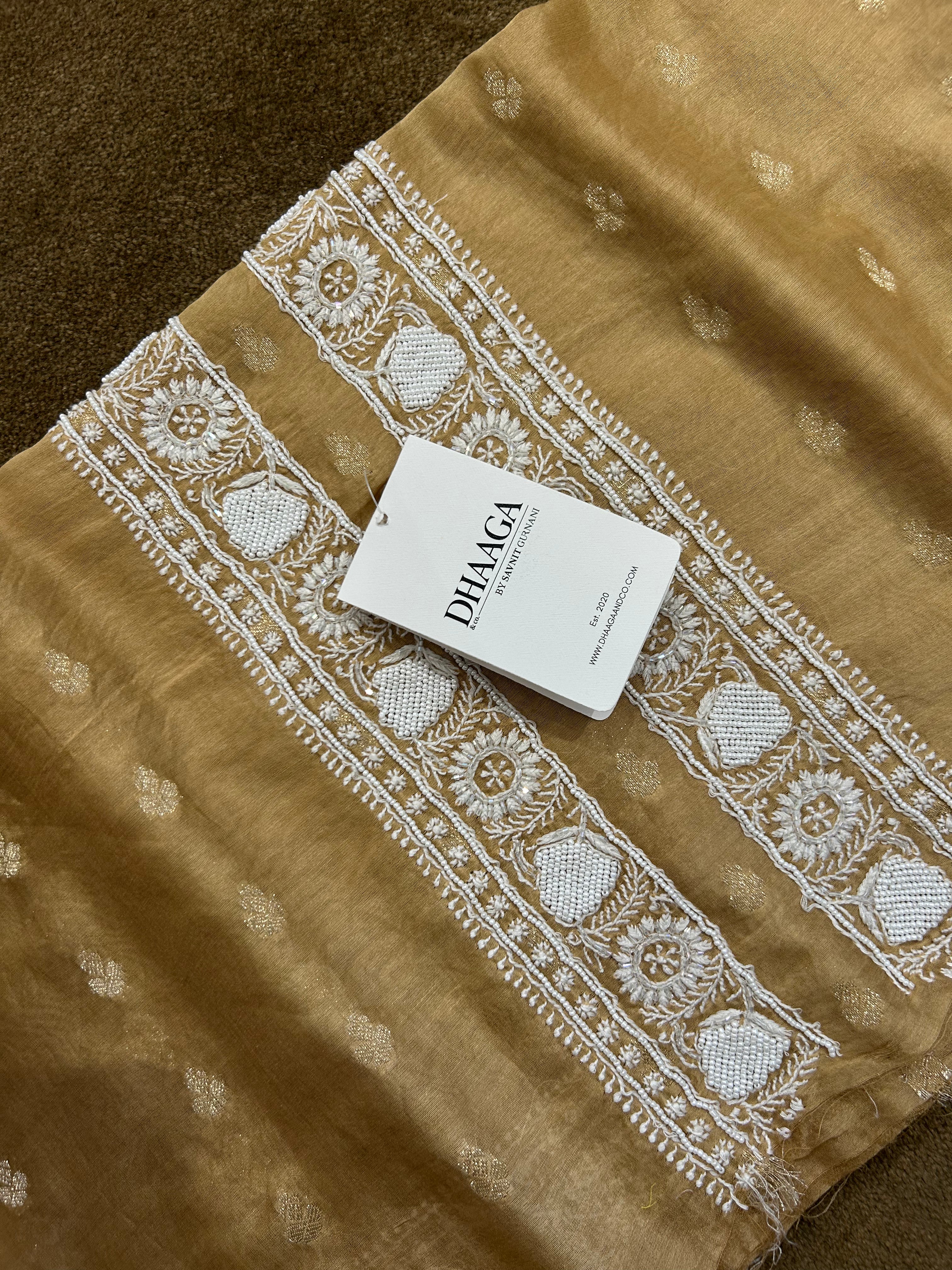 Brown Chanderi Chikankari Mens Kurta