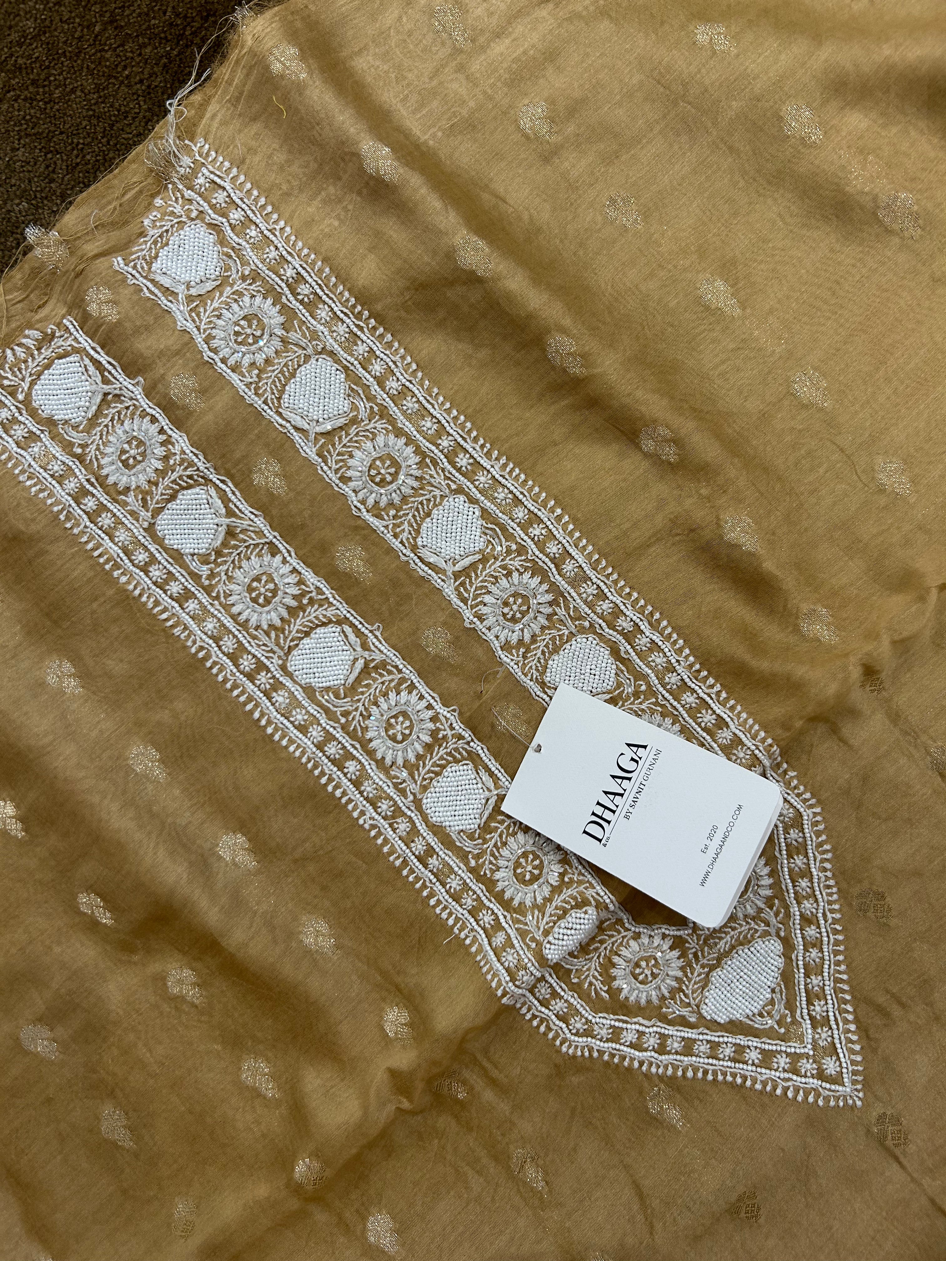 Green Golden Tissue Chikankari Mens kurta