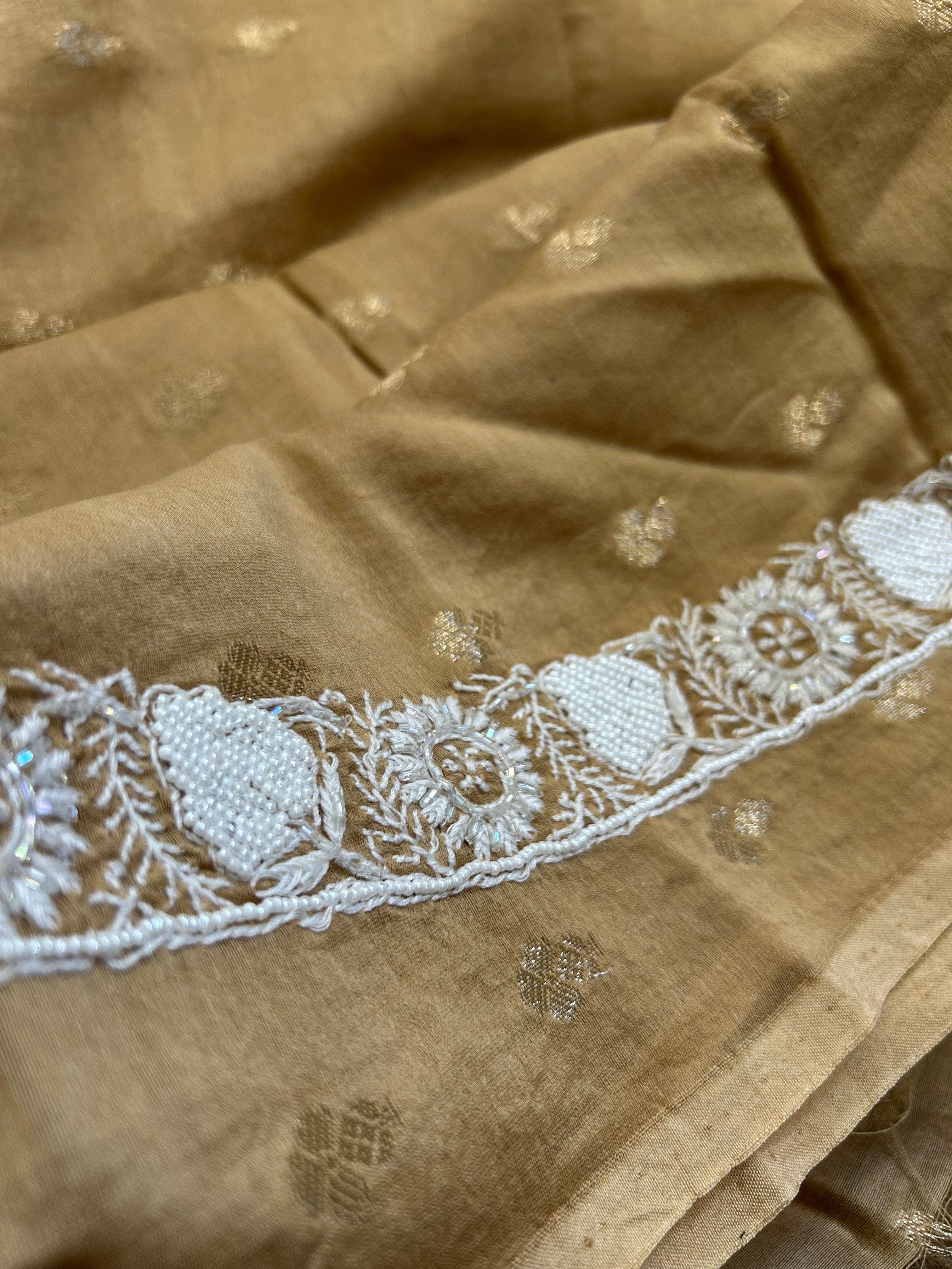 Brown Chanderi Chikankari Mens Kurta