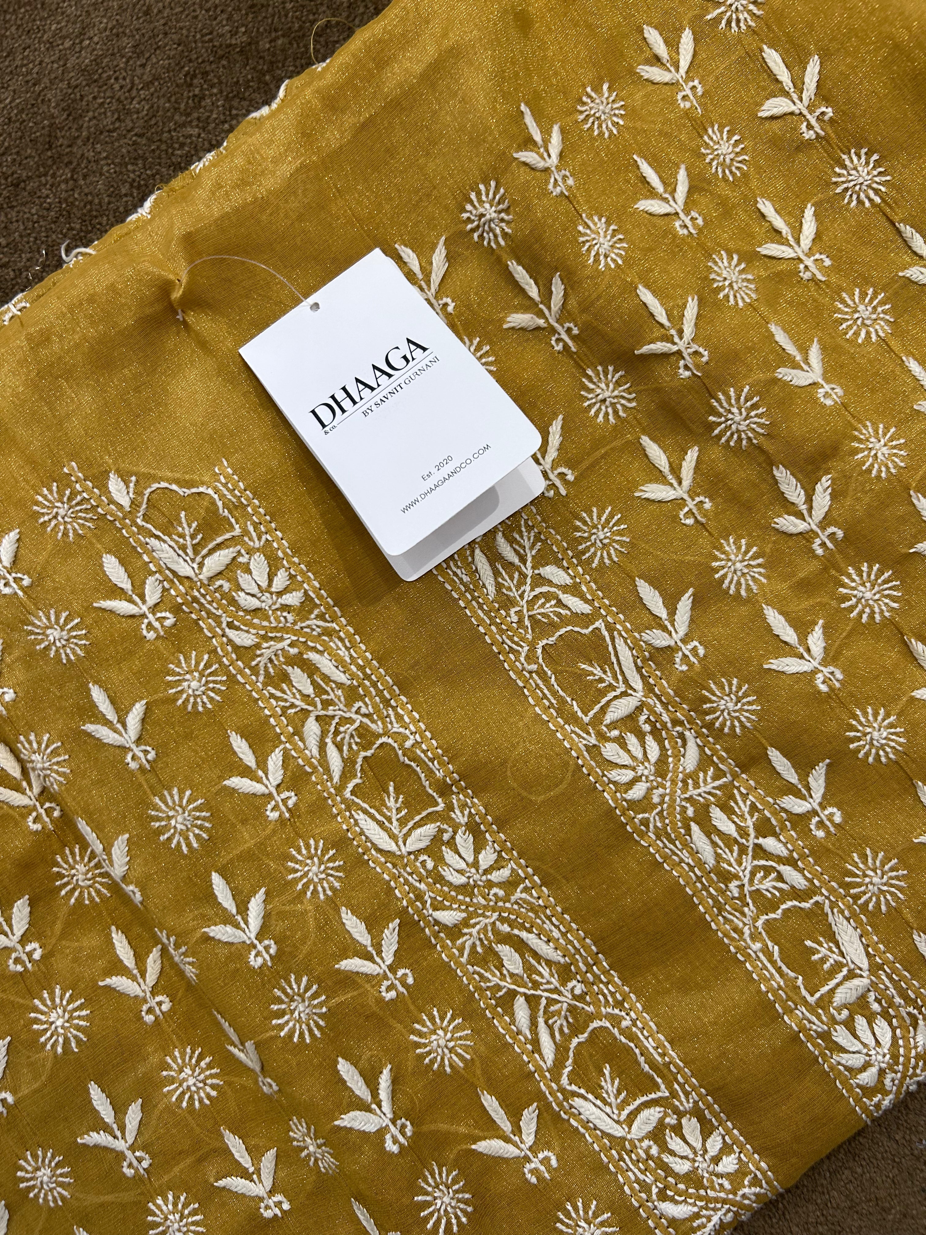 Green Golden Tissue Chikankari Mens kurta