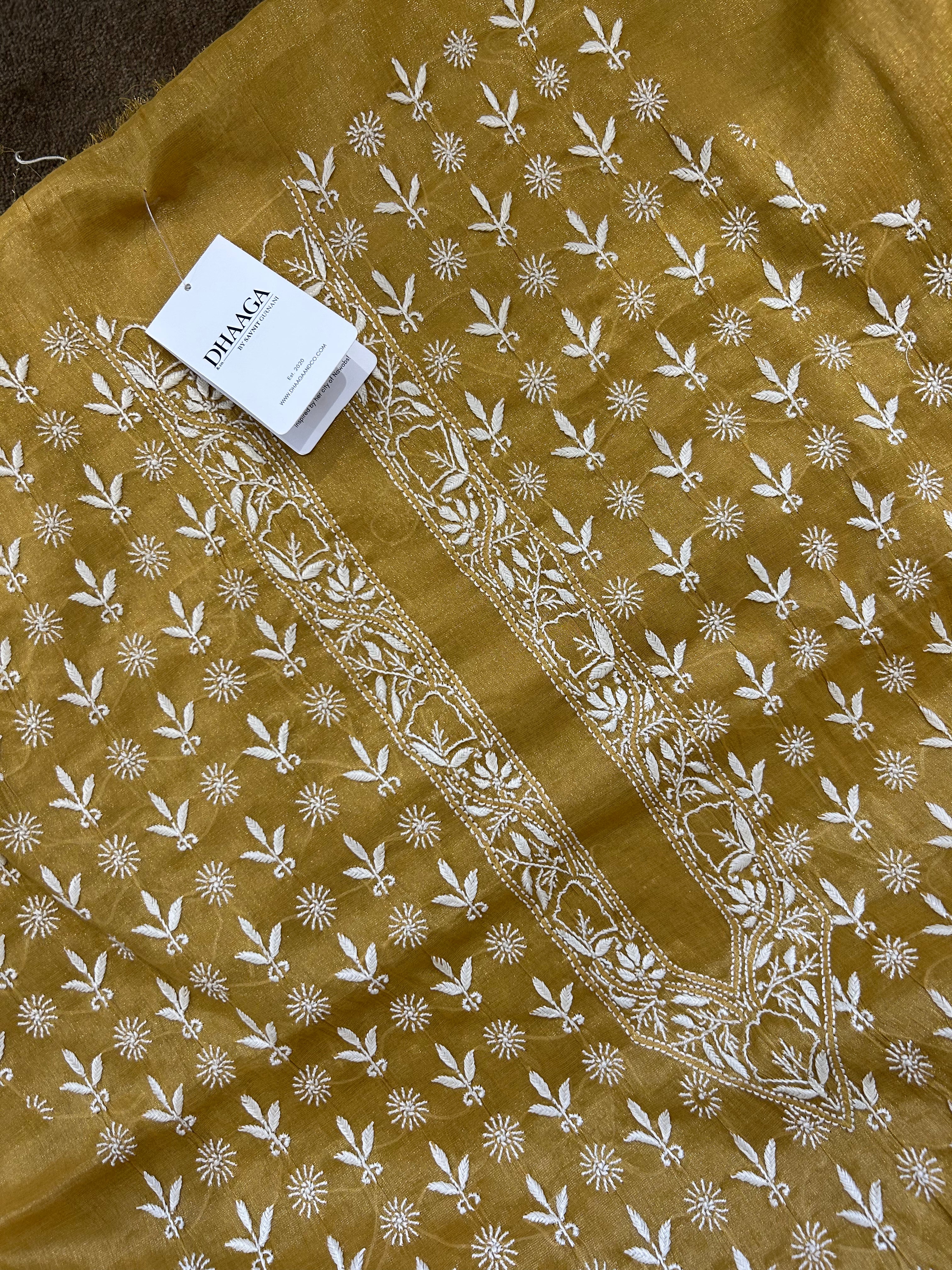 Green Golden Tissue Chikankari Mens kurta
