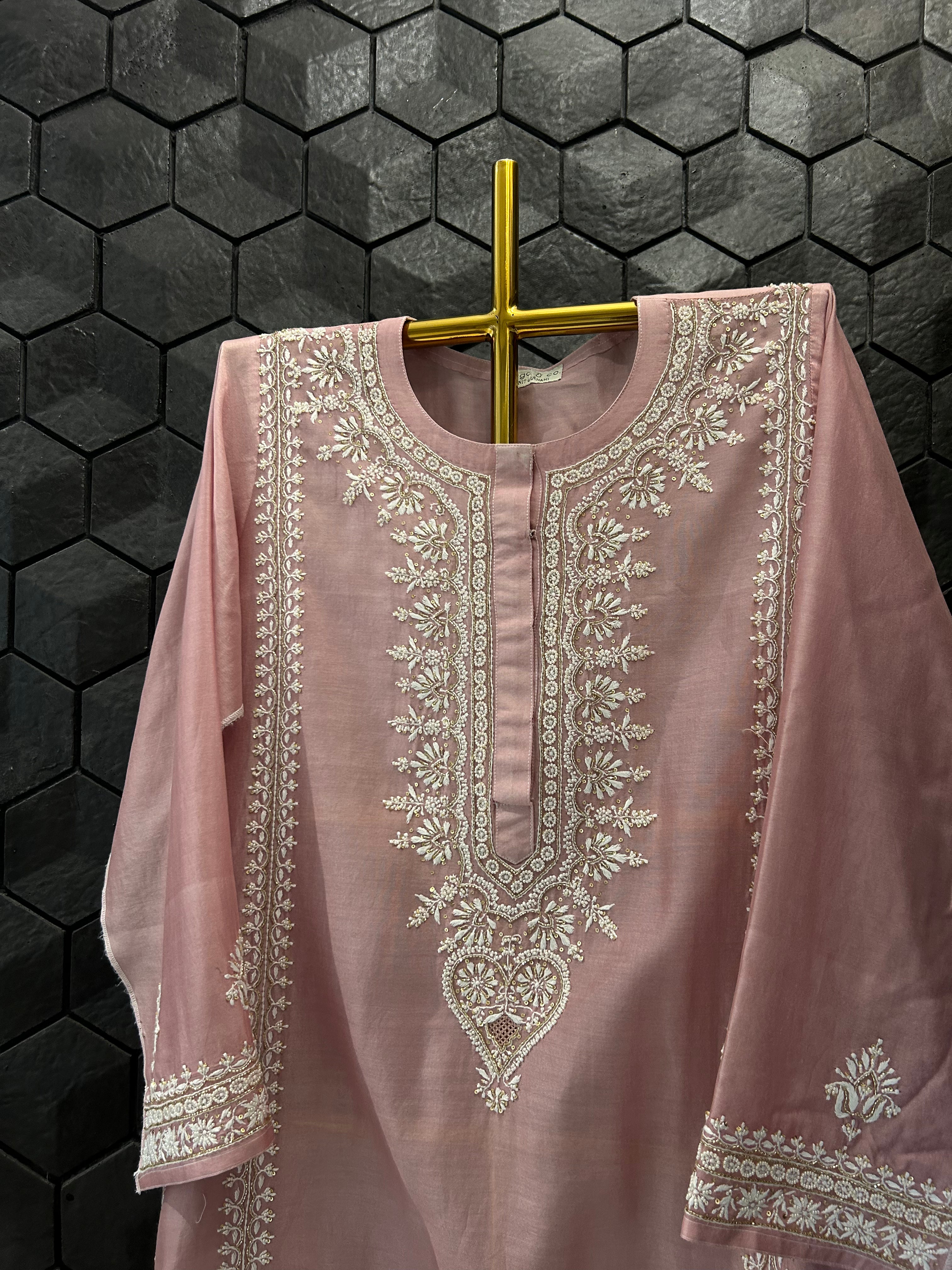 Pink Short Mul Chanderi Anarkali Set