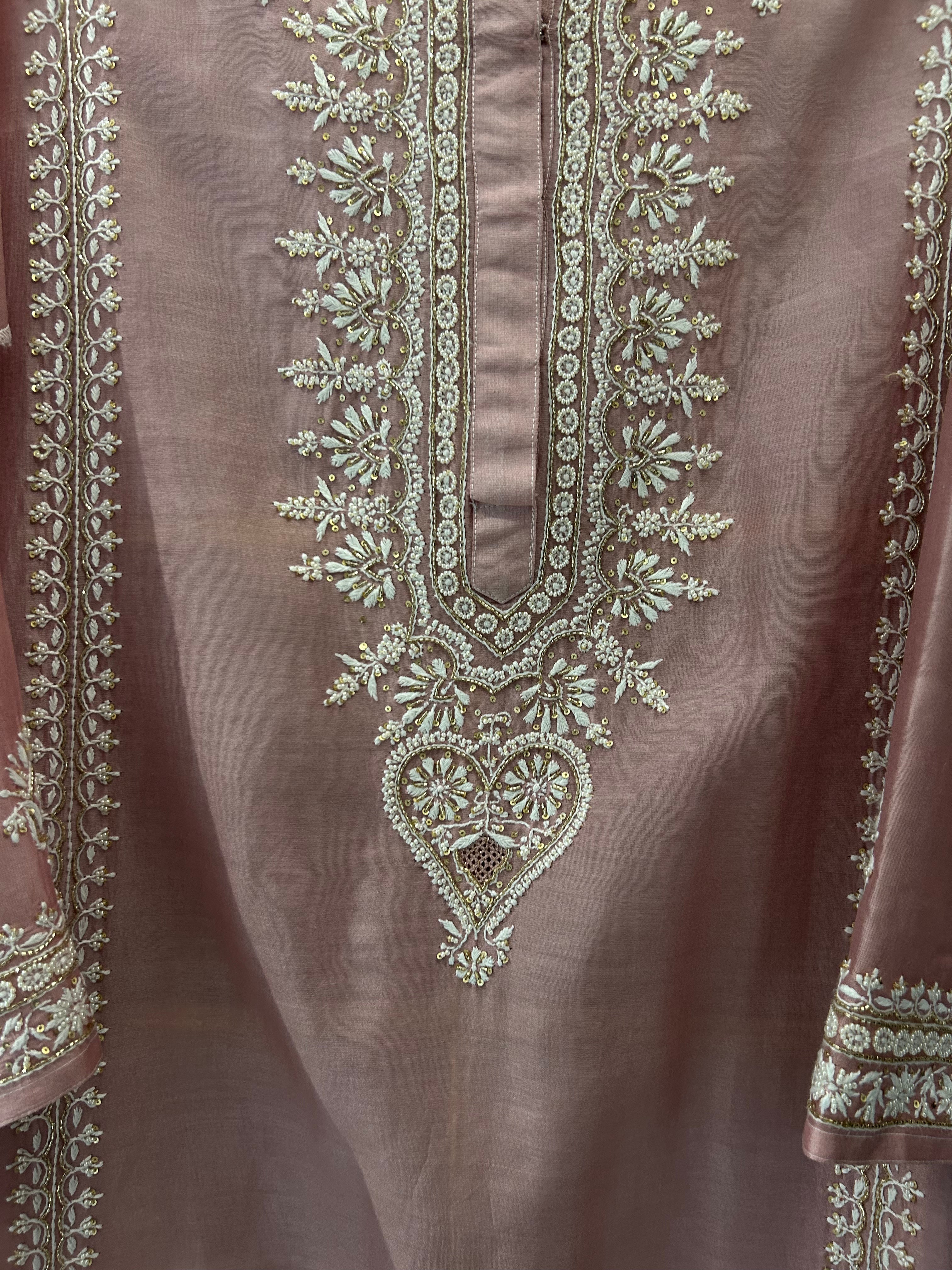 Pink Short Mul Chanderi Anarkali Set