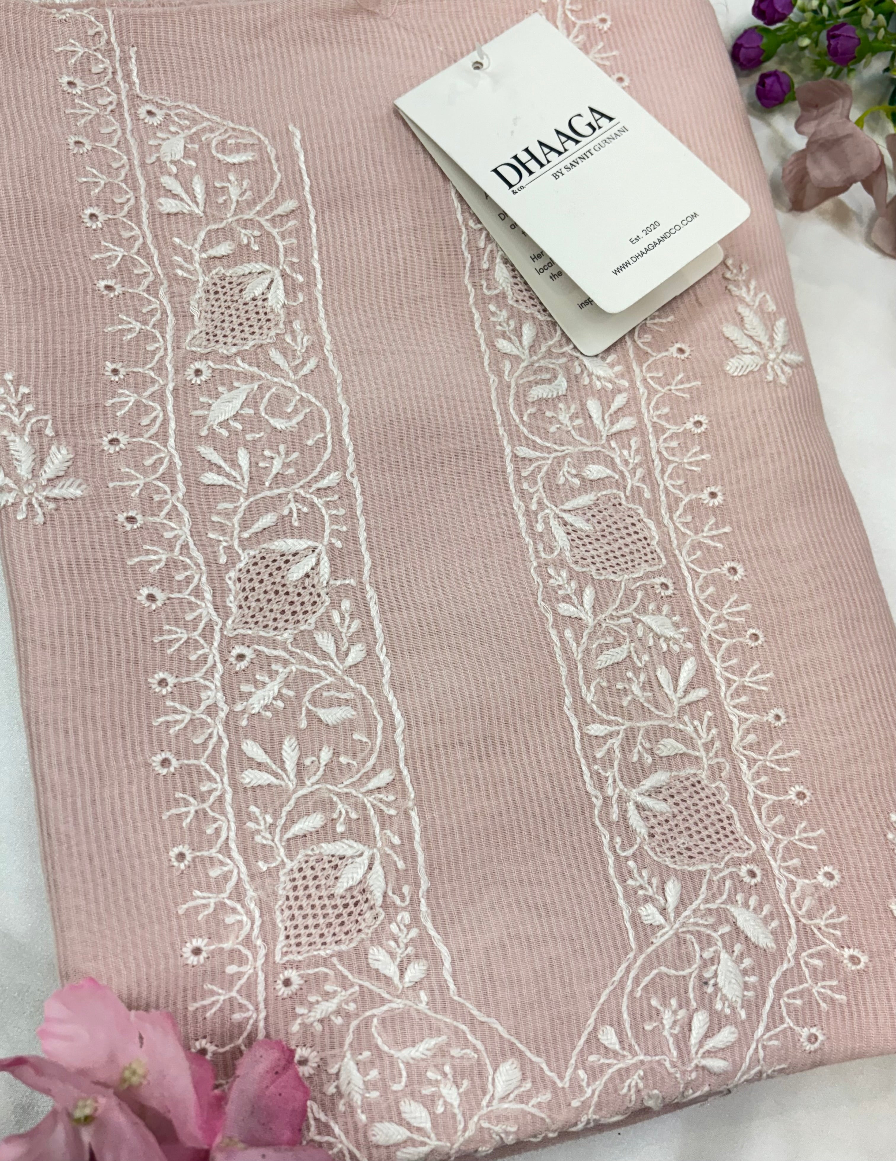 PINK MAHESHWARI CHIKANKARI MENS KURTA