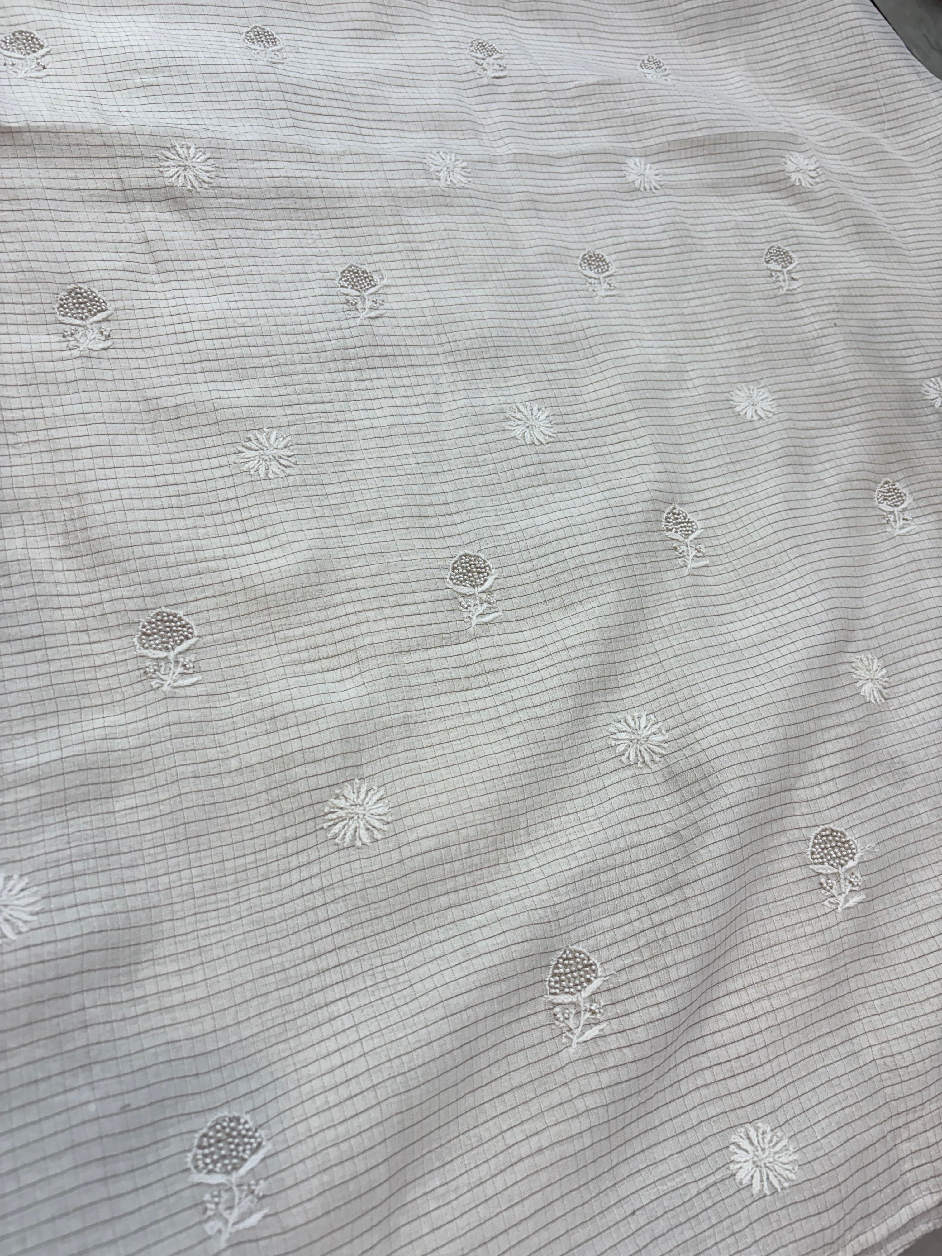 WHITE CHANDERI CHIKANKARI MENS KURTA