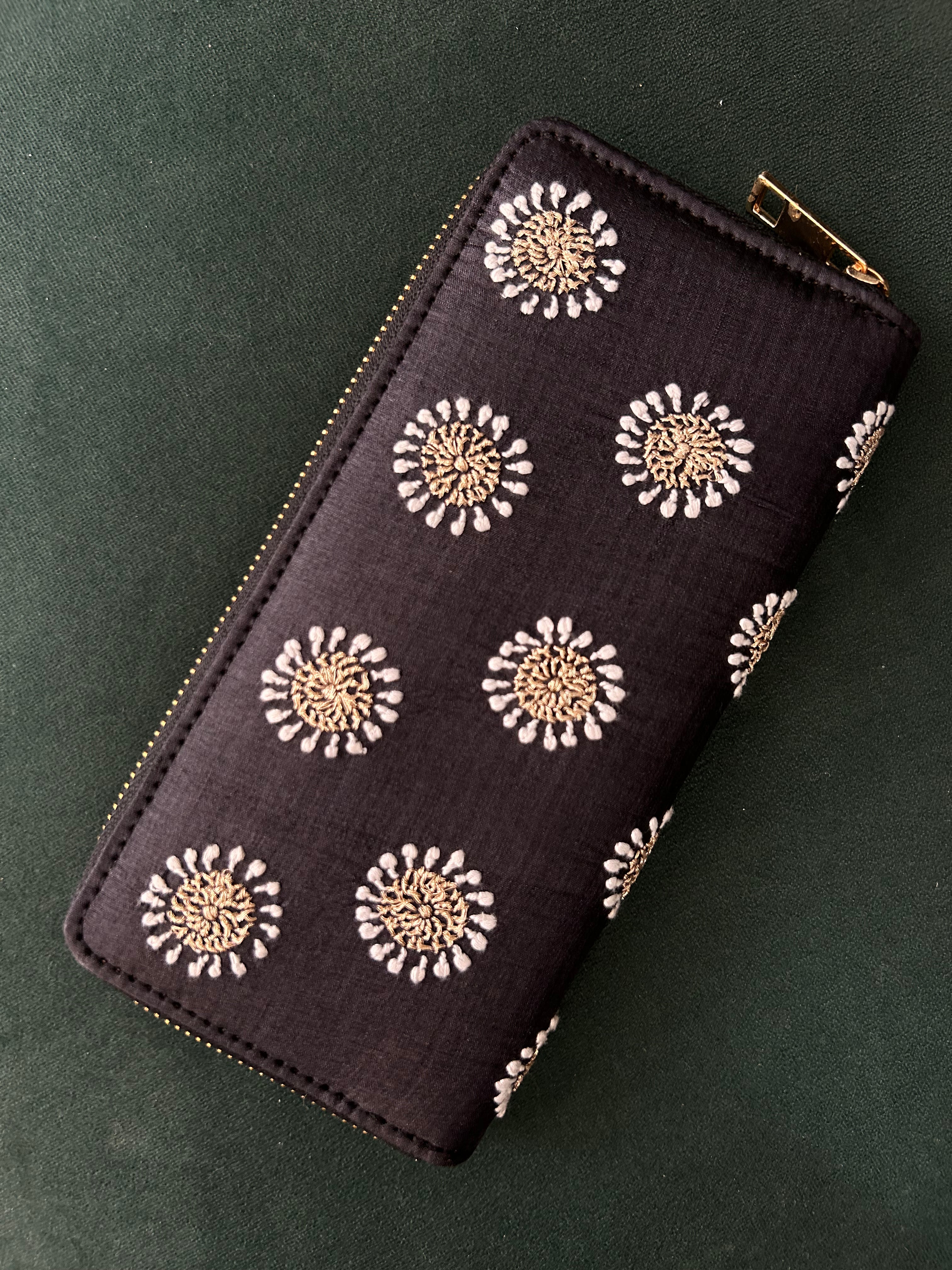 Black Chikankari Wallet